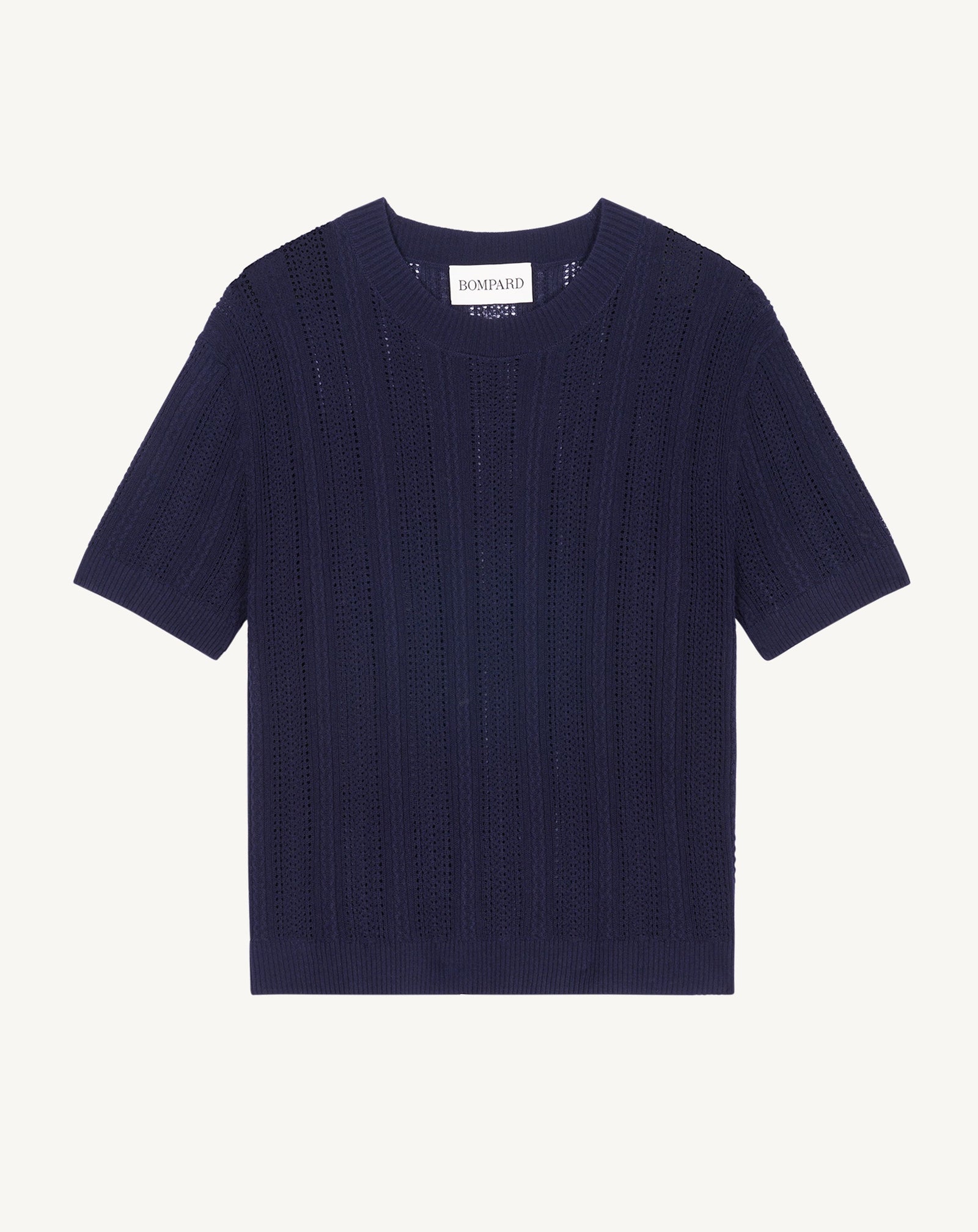 Pull col rond pointelle-MARINE-85% soie 15% cachemire