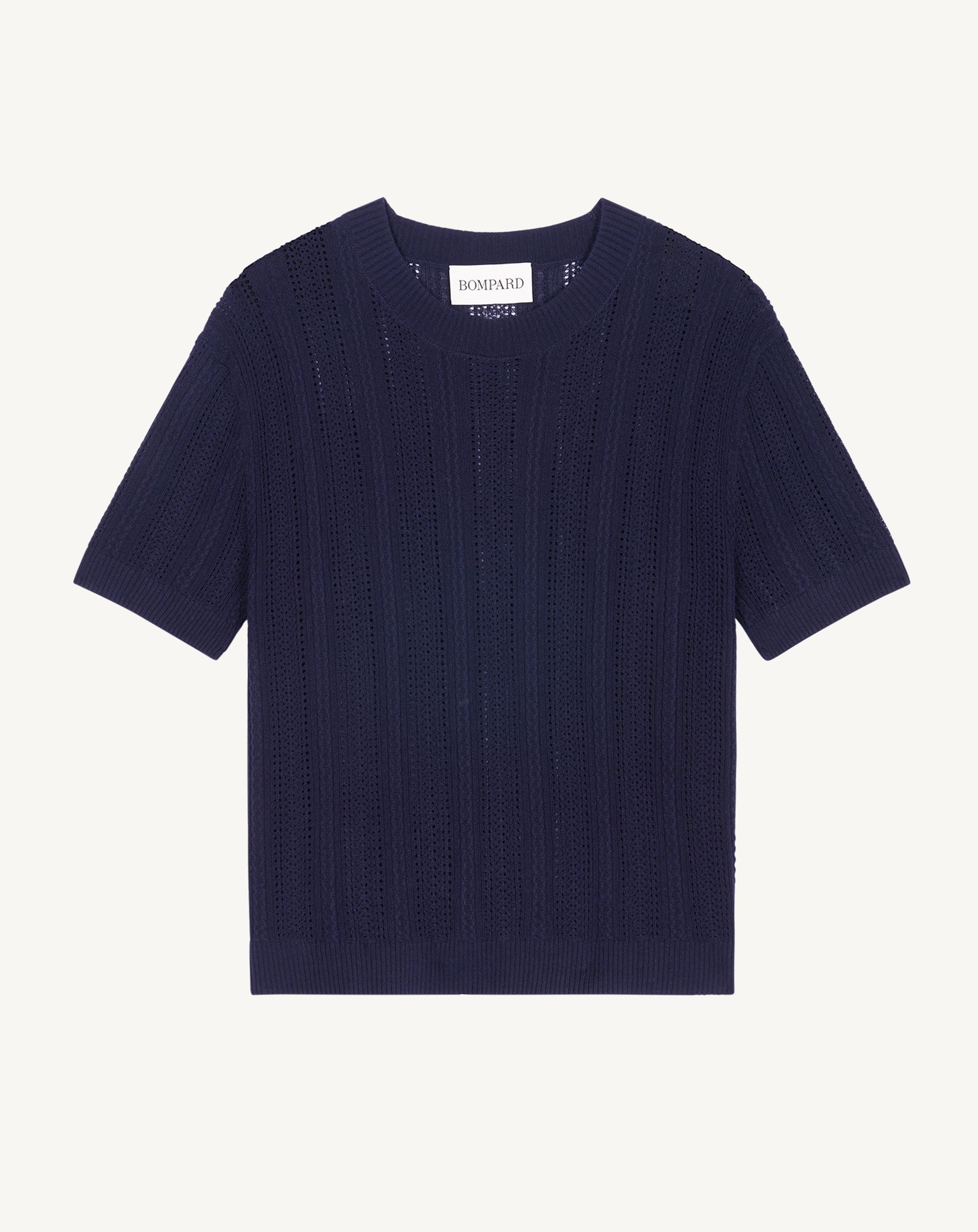 Pull col rond pointelle-MARINE-85% soie 15% cachemire