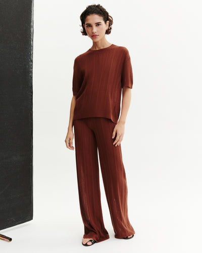 Pull col rond pointelle-HENNE-85% soie 15% cachemire