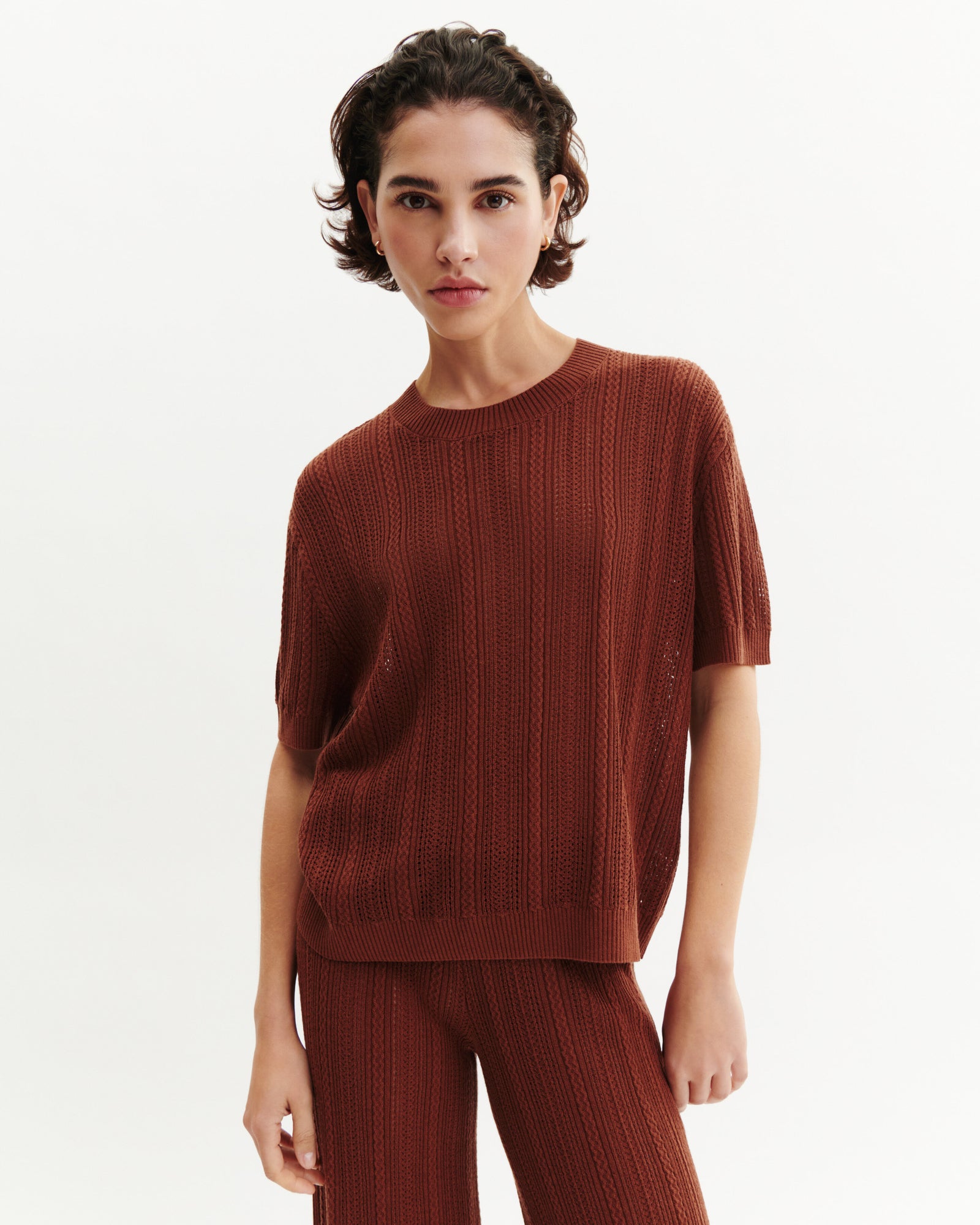 Pull col rond pointelle-HENNE-85% soie 15% cachemire