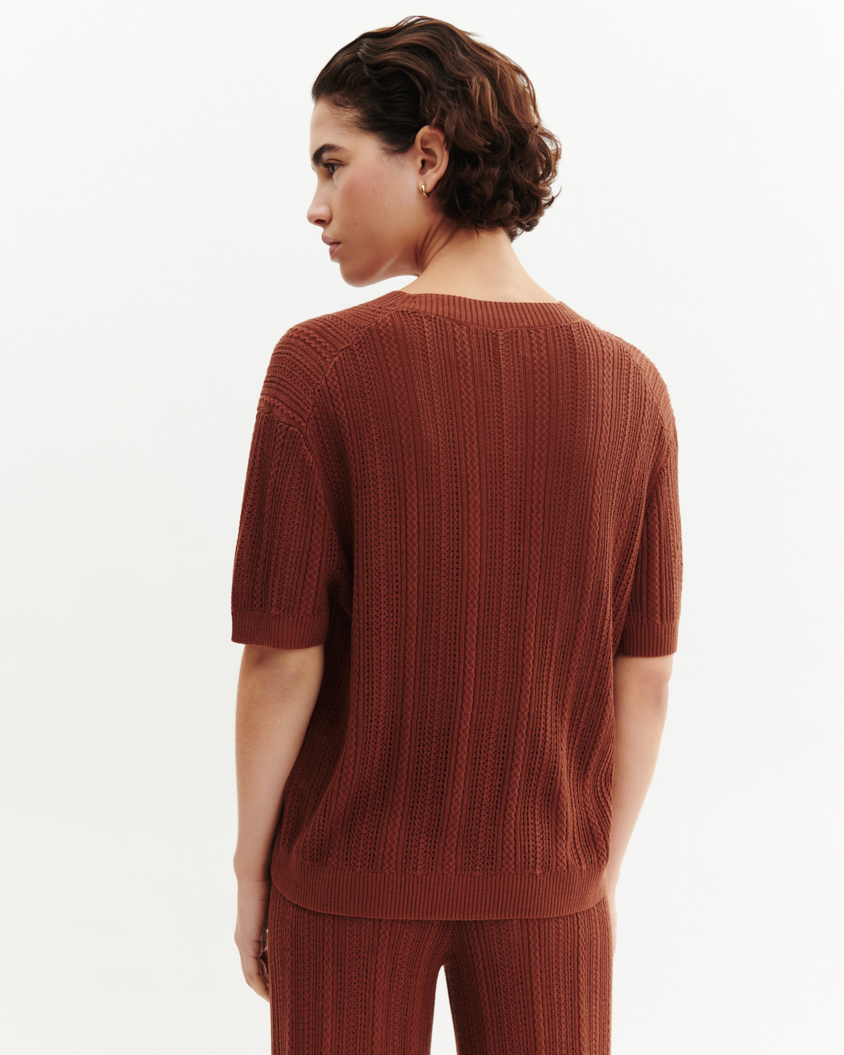 Pull col rond pointelle-HENNE-85% soie 15% cachemire