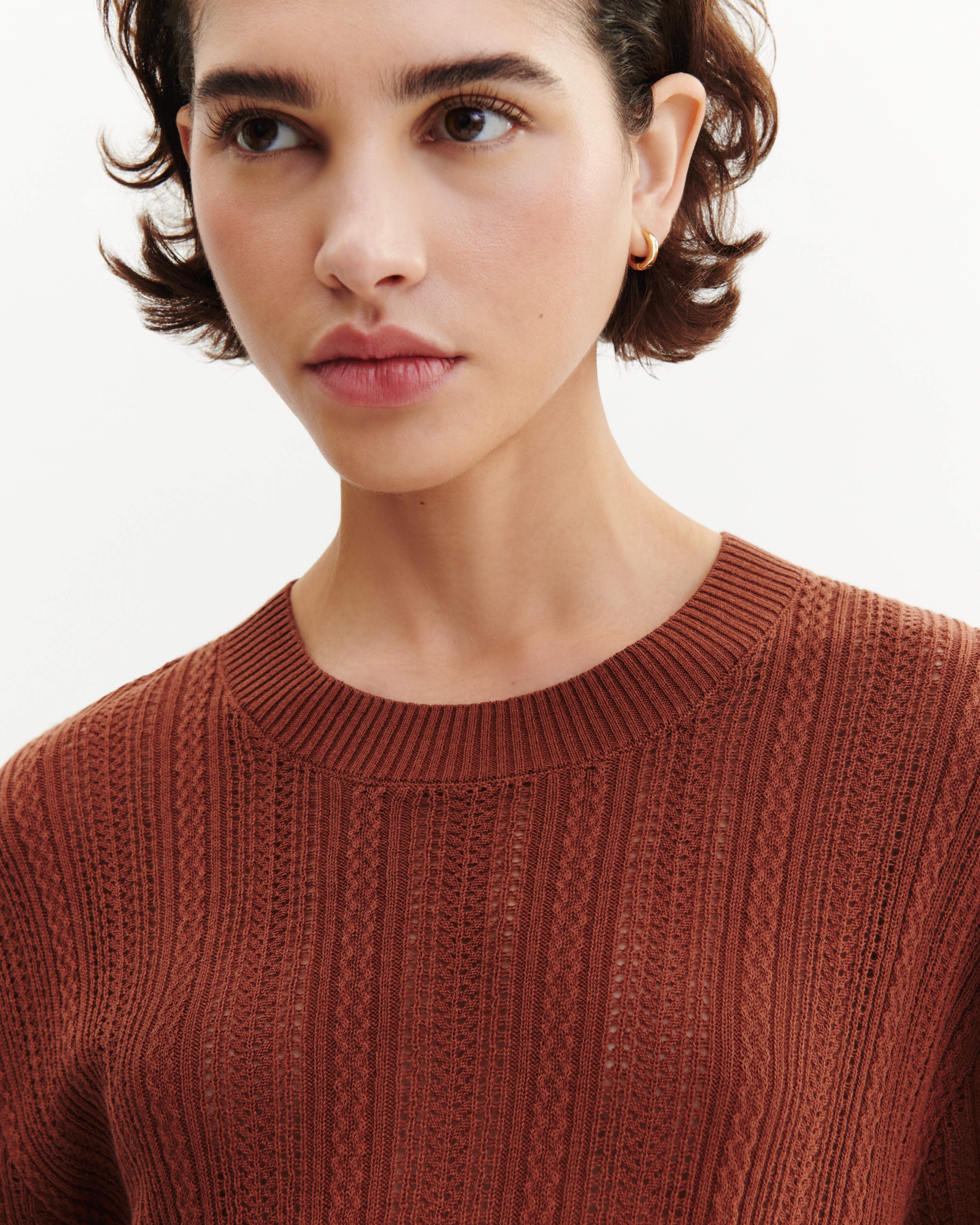 Pull col rond pointelle-HENNE-85% soie 15% cachemire