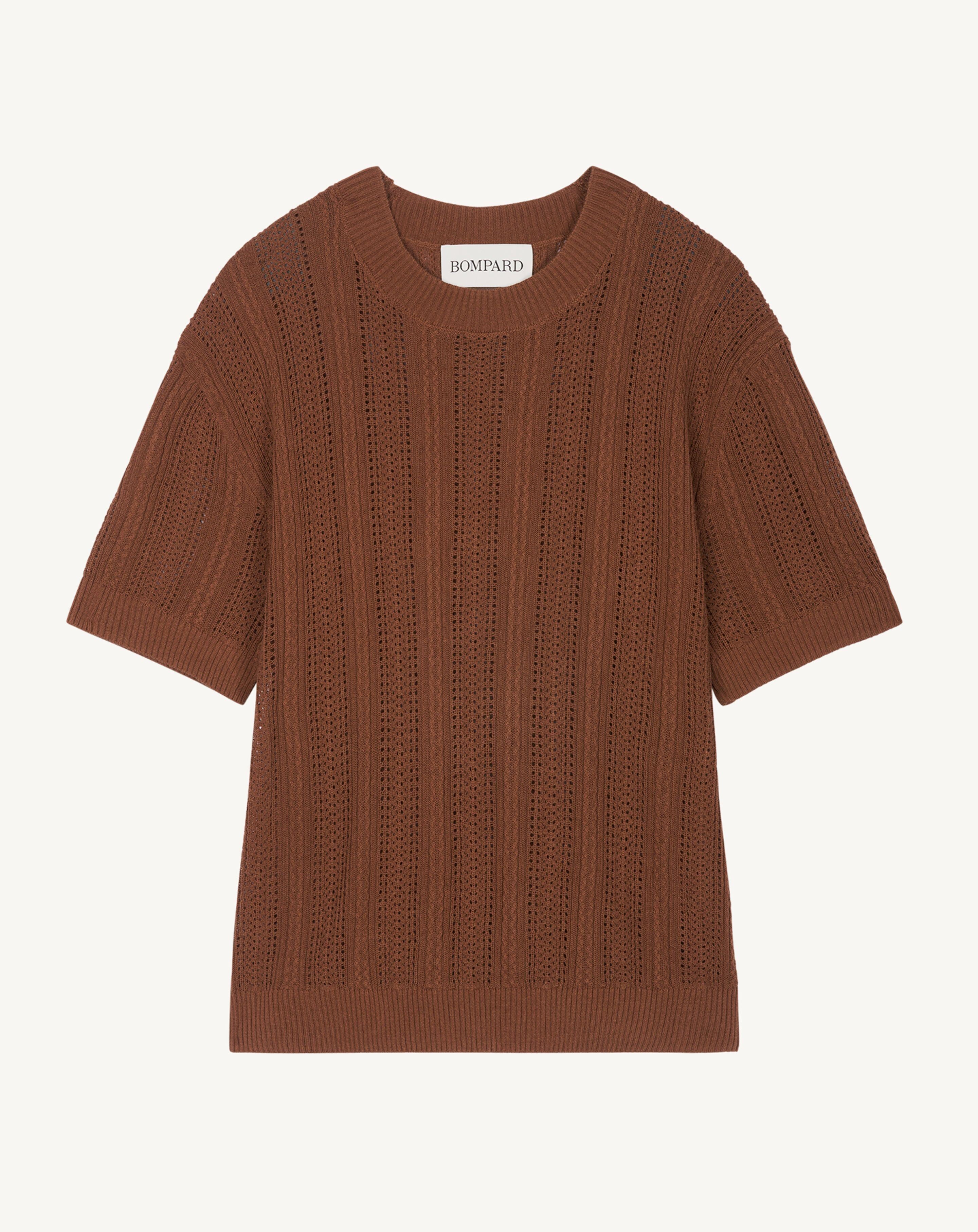 Pull col rond pointelle-HENNE-85% soie 15% cachemire