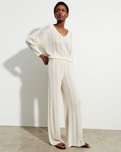 Pantalon pointelle-NATUREL-85% soie 15% cachemire