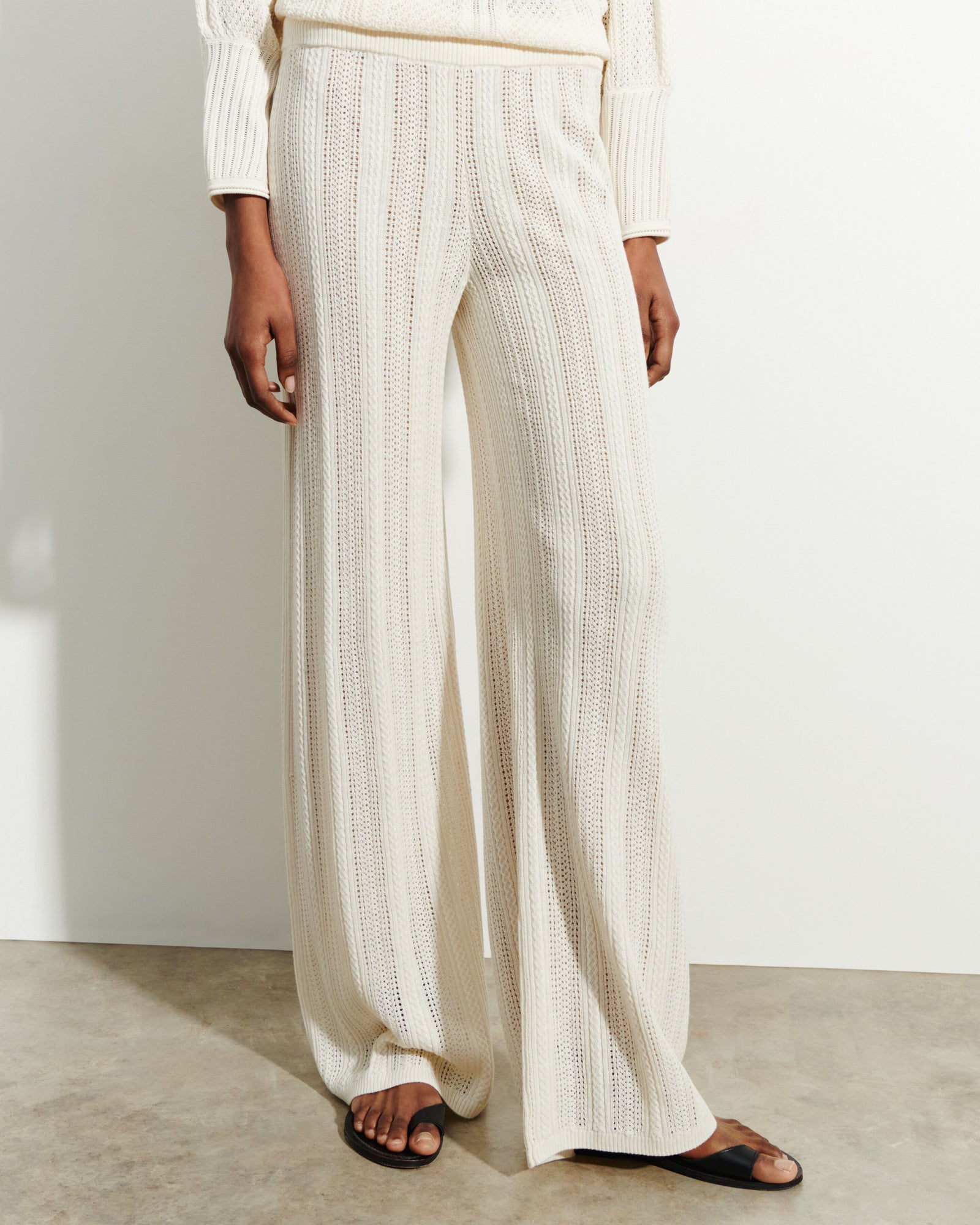 Pantalon pointelle-NATUREL-85% soie 15% cachemire