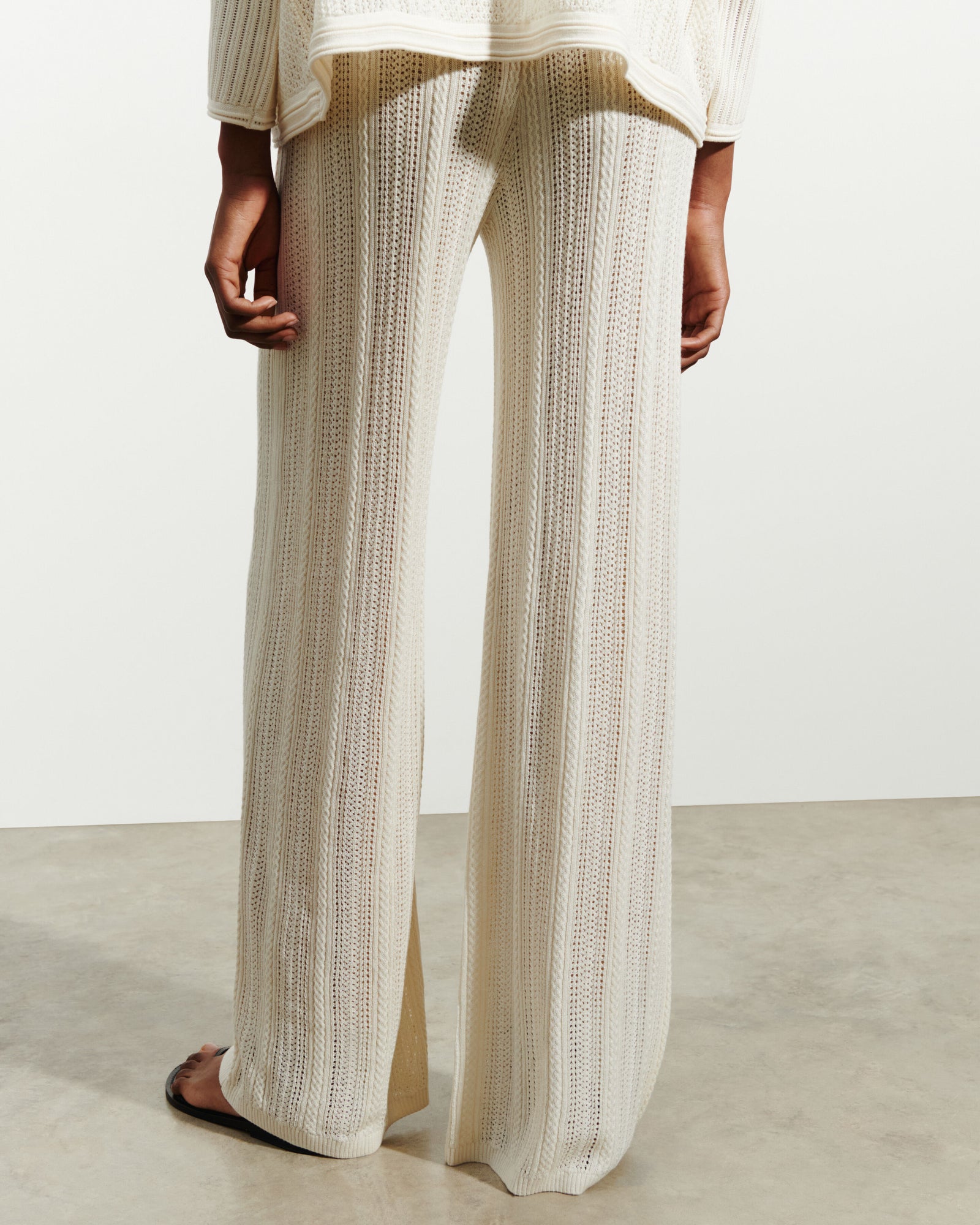 Pantalon pointelle-NATUREL-85% soie 15% cachemire