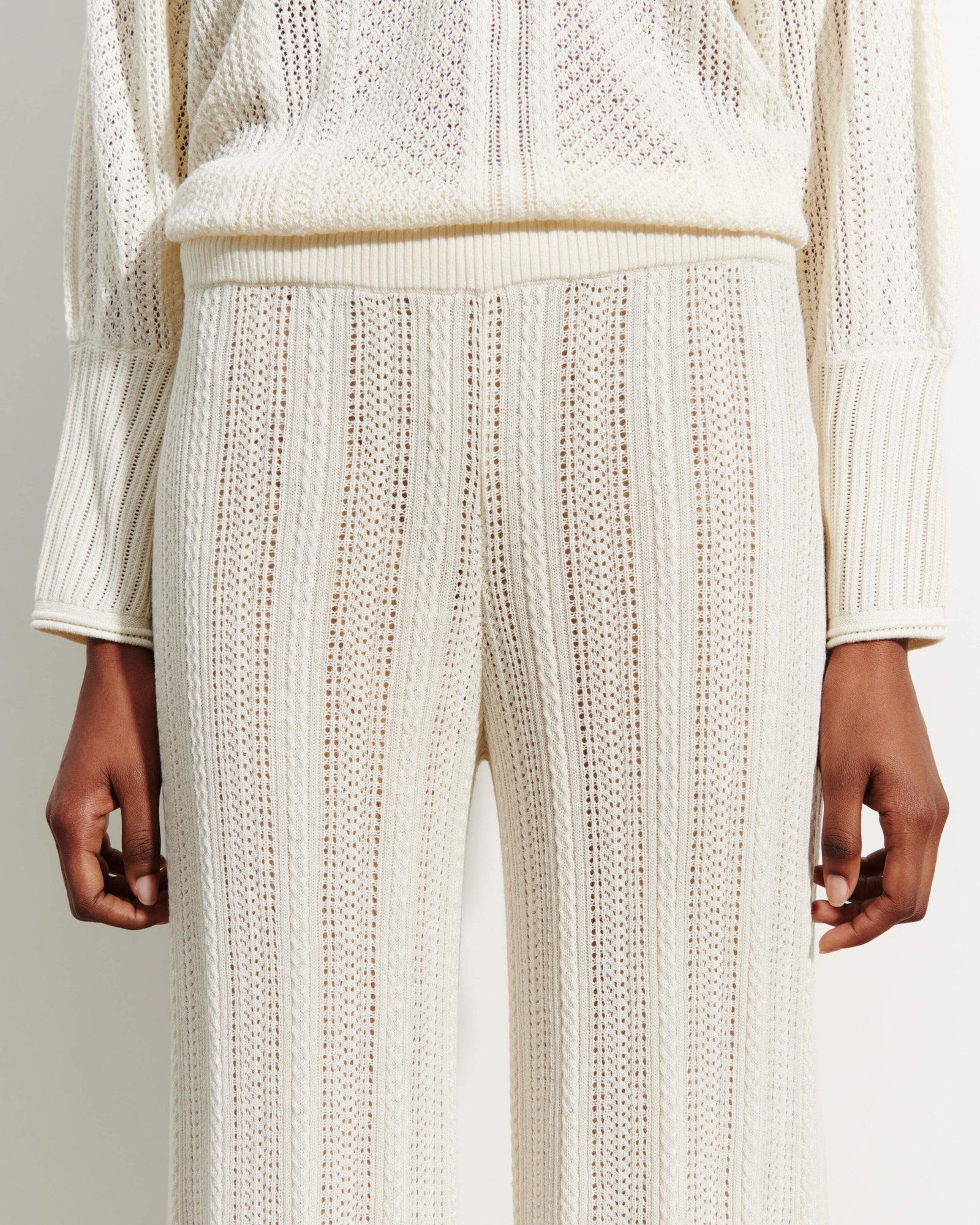 Pantalon pointelle-NATUREL-85% soie 15% cachemire