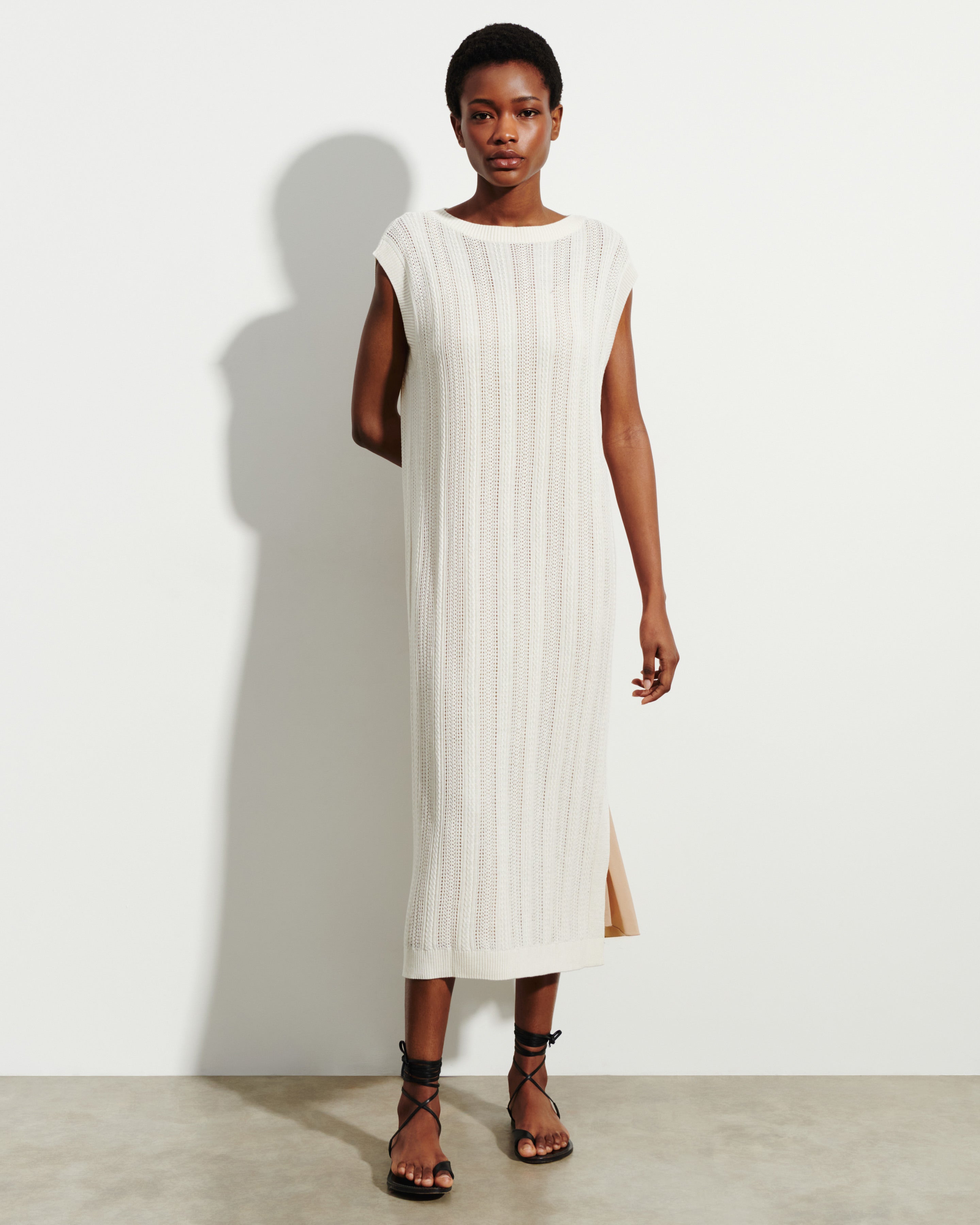 Robe longue droite pointelle-NATUREL-85% soie 15% cachemire doublure 90% soie 10% elasthanne