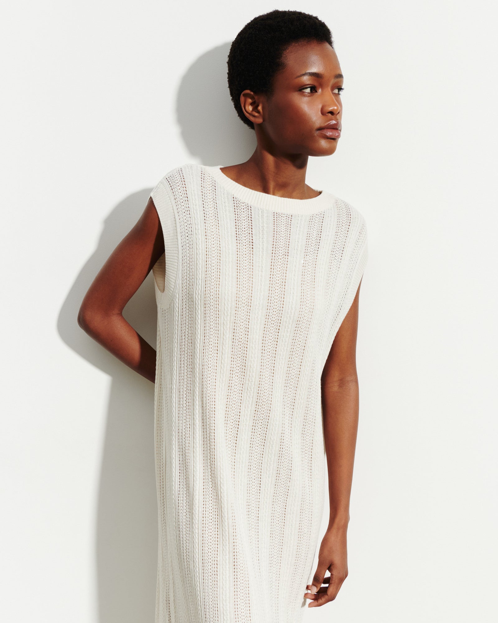 Robe longue droite pointelle-NATUREL-85% soie 15% cachemire doublure 90% soie 10% elasthanne