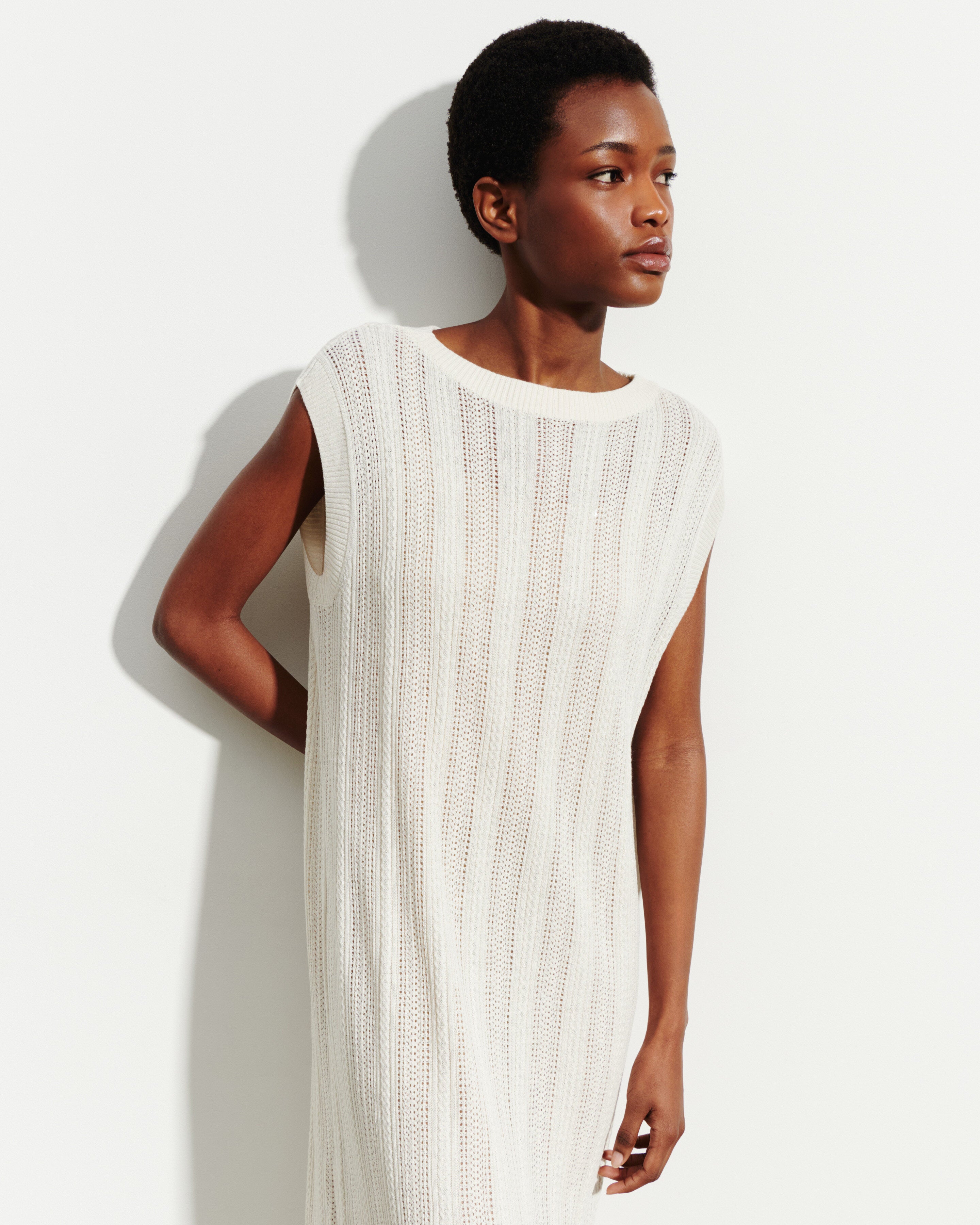 Robe longue droite pointelle-NATUREL-85% soie 15% cachemire doublure 90% soie 10% elasthanne