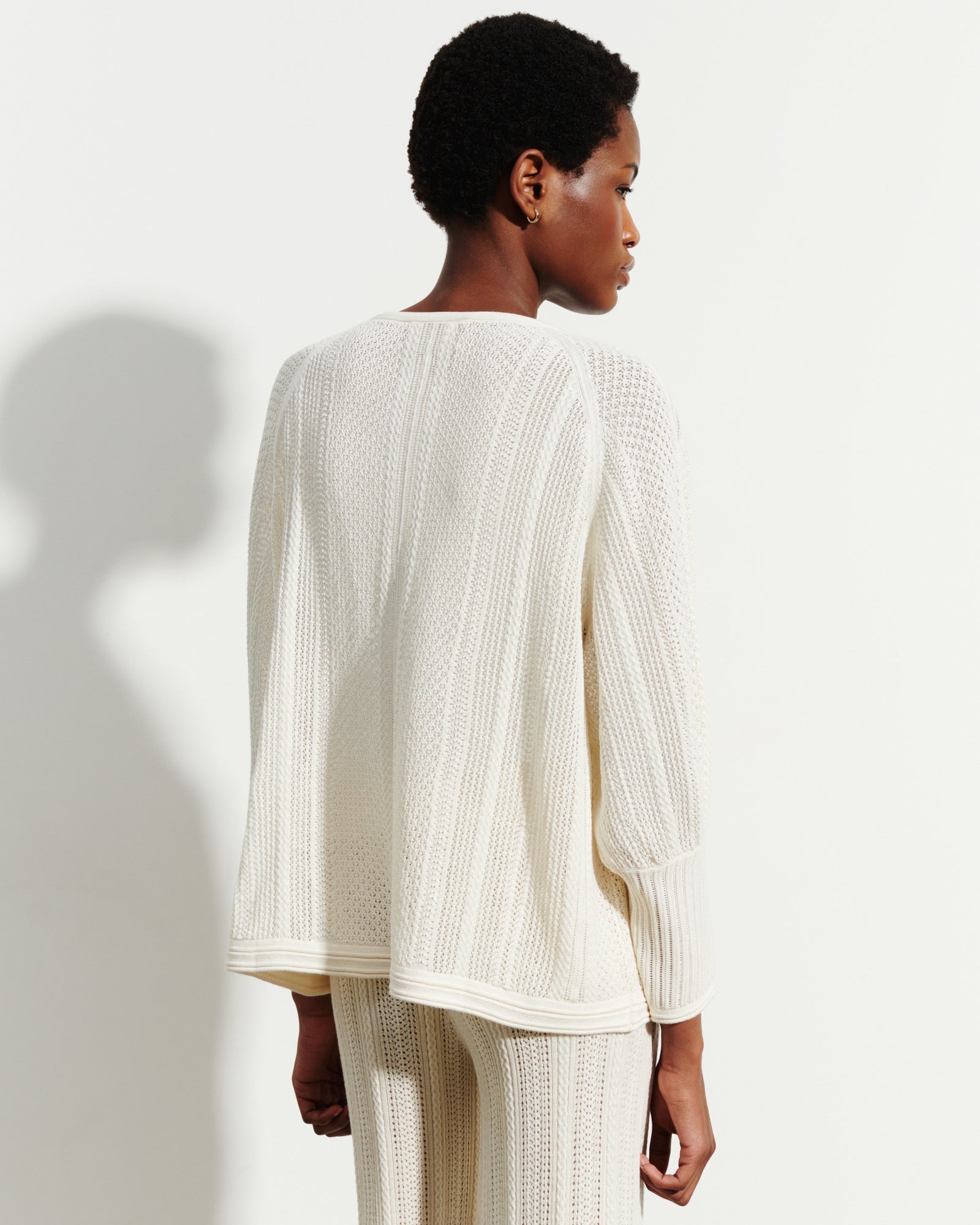 Pull col V pointelle-NATUREL-85% soie 15% cachemire