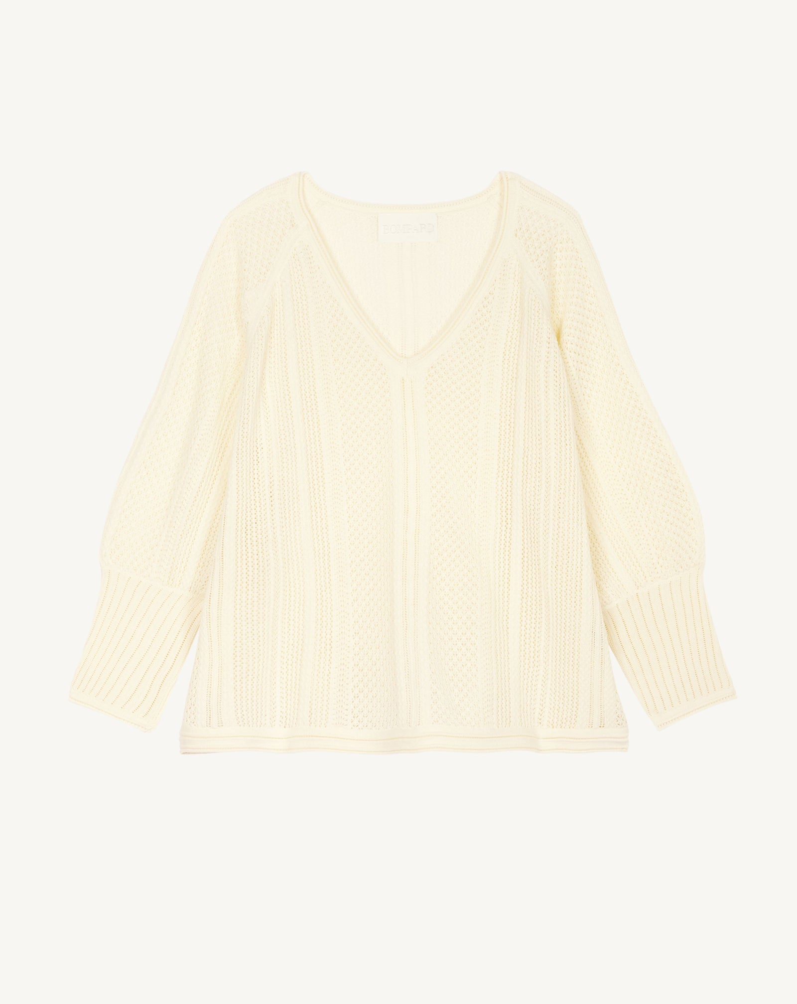 Pull col V pointelle-NATUREL-85% soie 15% cachemire