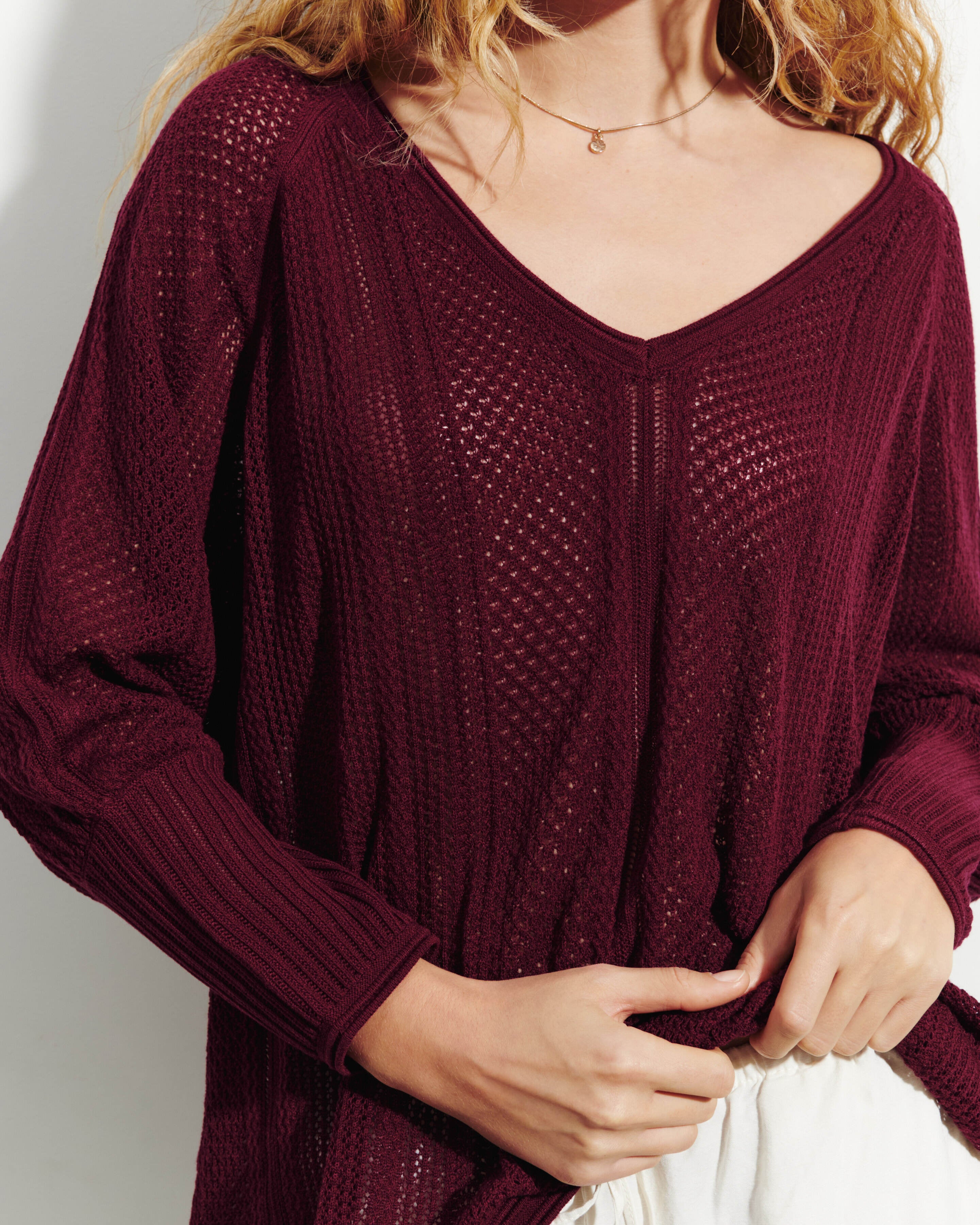 Pull col V pointelle-OXALIS-85% soie 15% cachemire