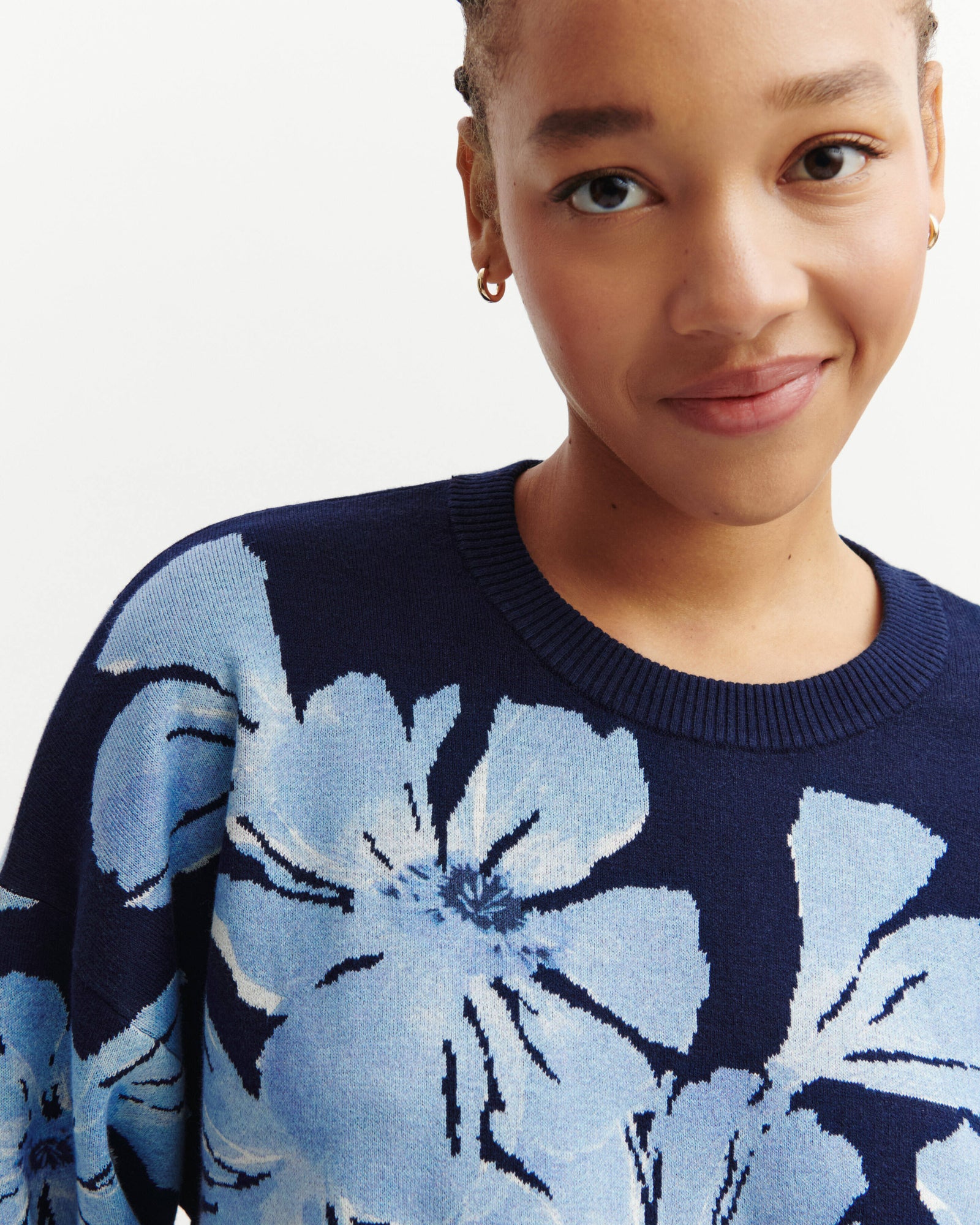 Pull jacquard double face-MARINE-80% pima coton 14% cachemire 6% lycra