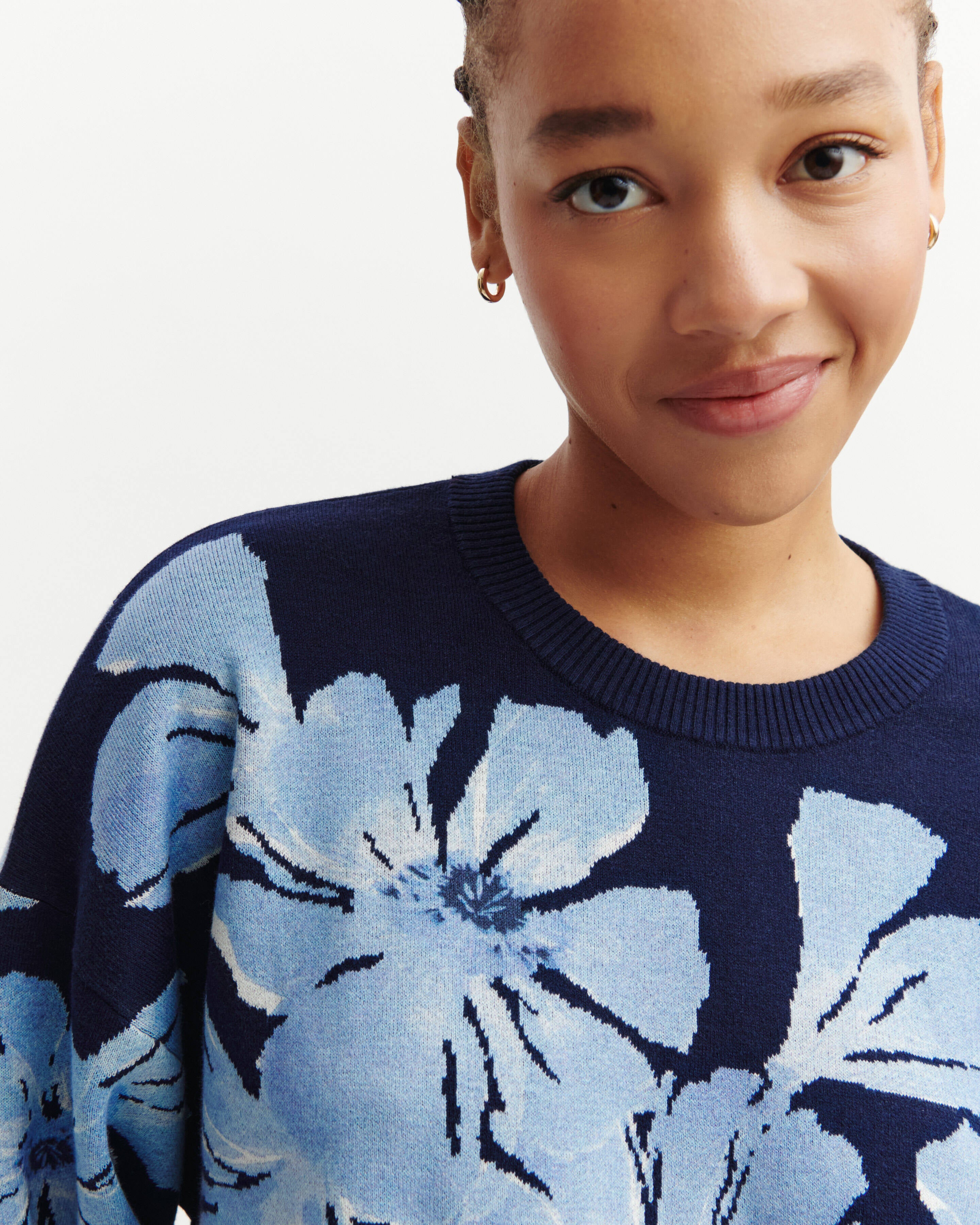 Pull jacquard double face-MARINE-80% pima coton 14% cachemire 6% lycra