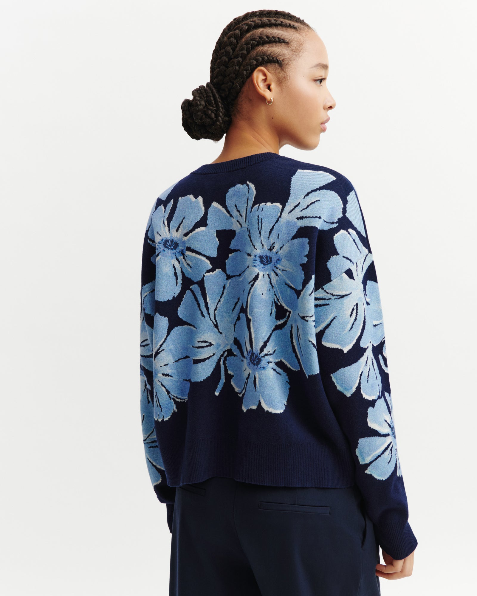 Pull jacquard double face-MARINE-80% pima coton 14% cachemire 6% lycra