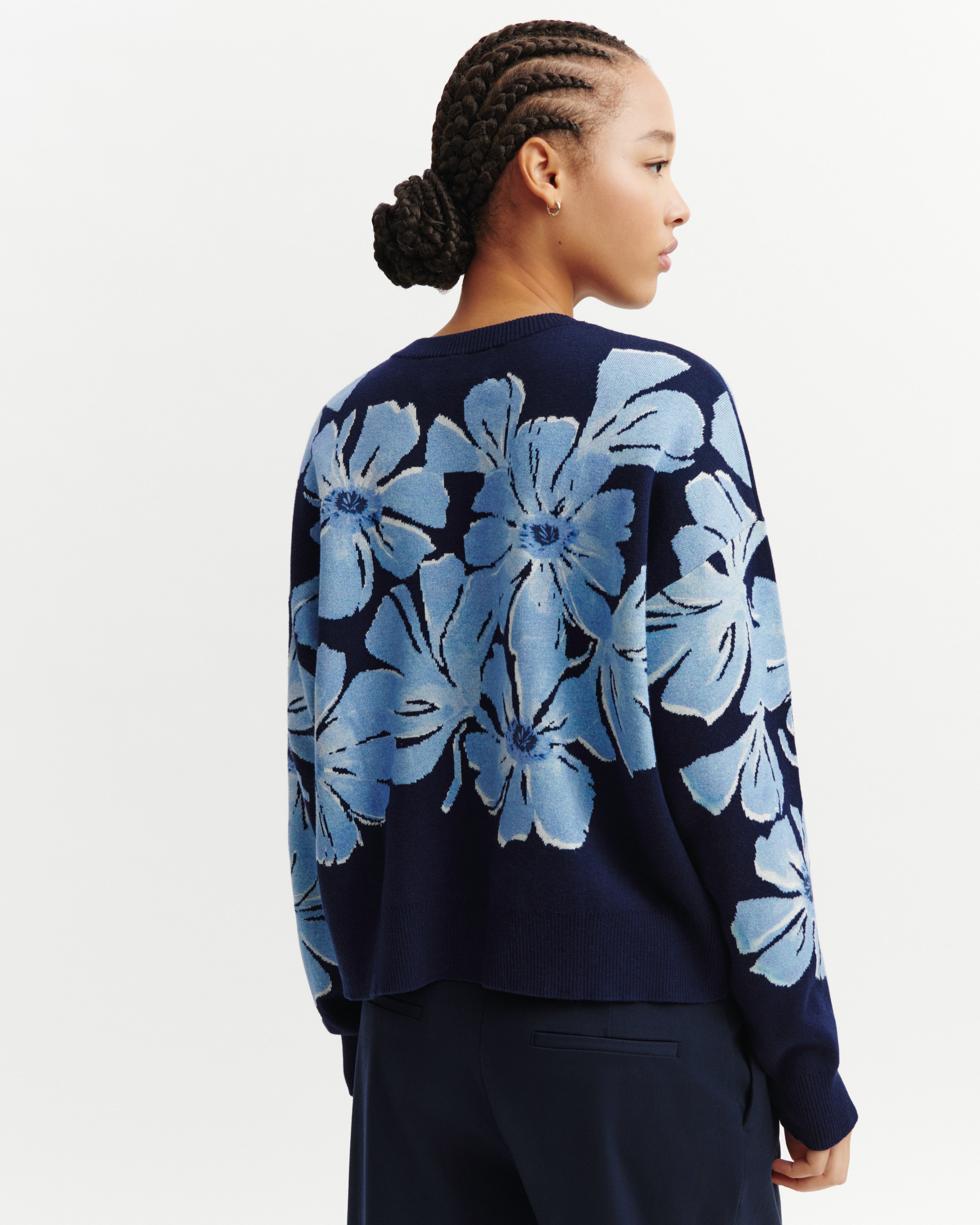 Pull jacquard double face-MARINE-80% pima coton 14% cachemire 6% lycra