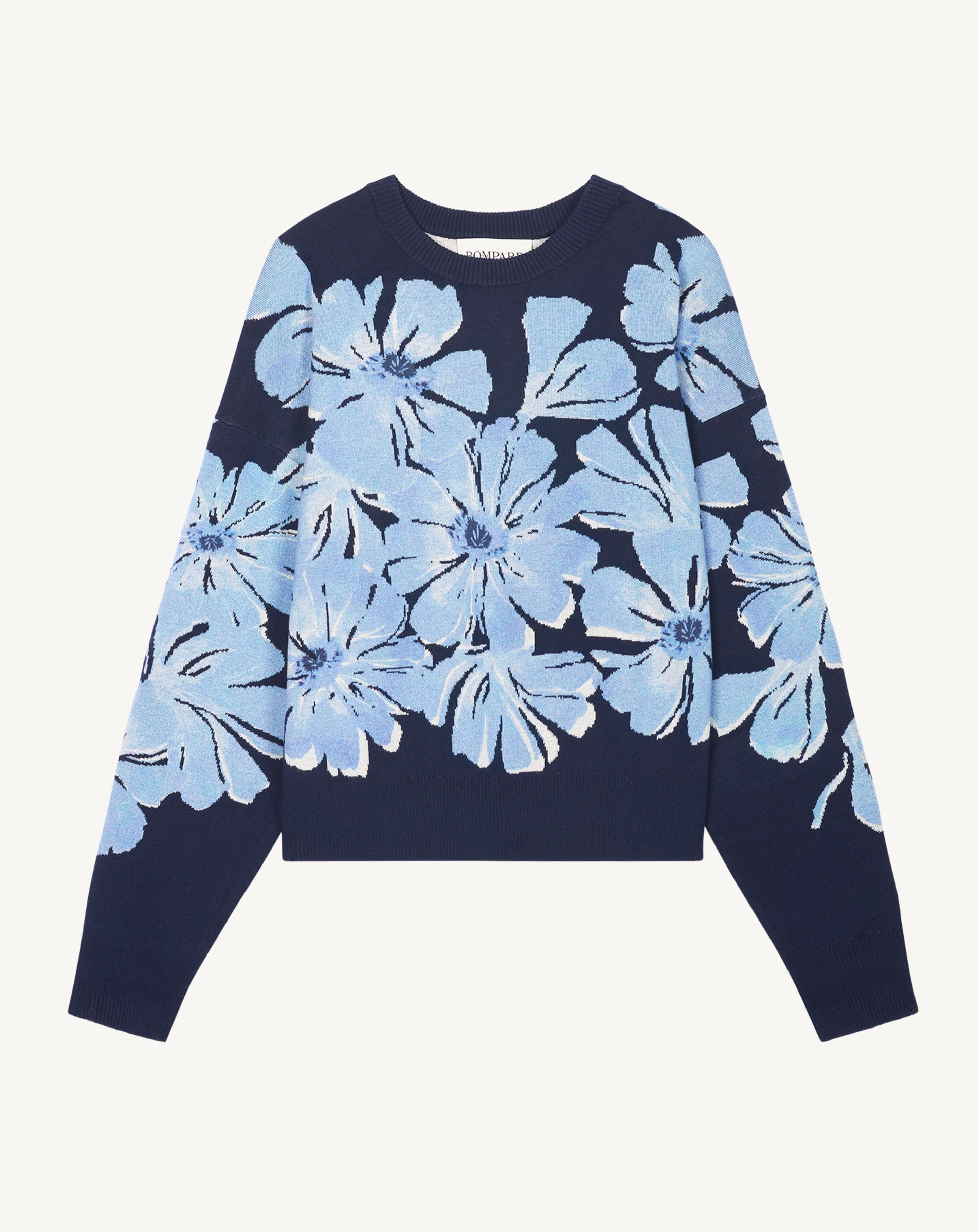Pull jacquard double face-MARINE-80% pima coton 14% cachemire 6% lycra