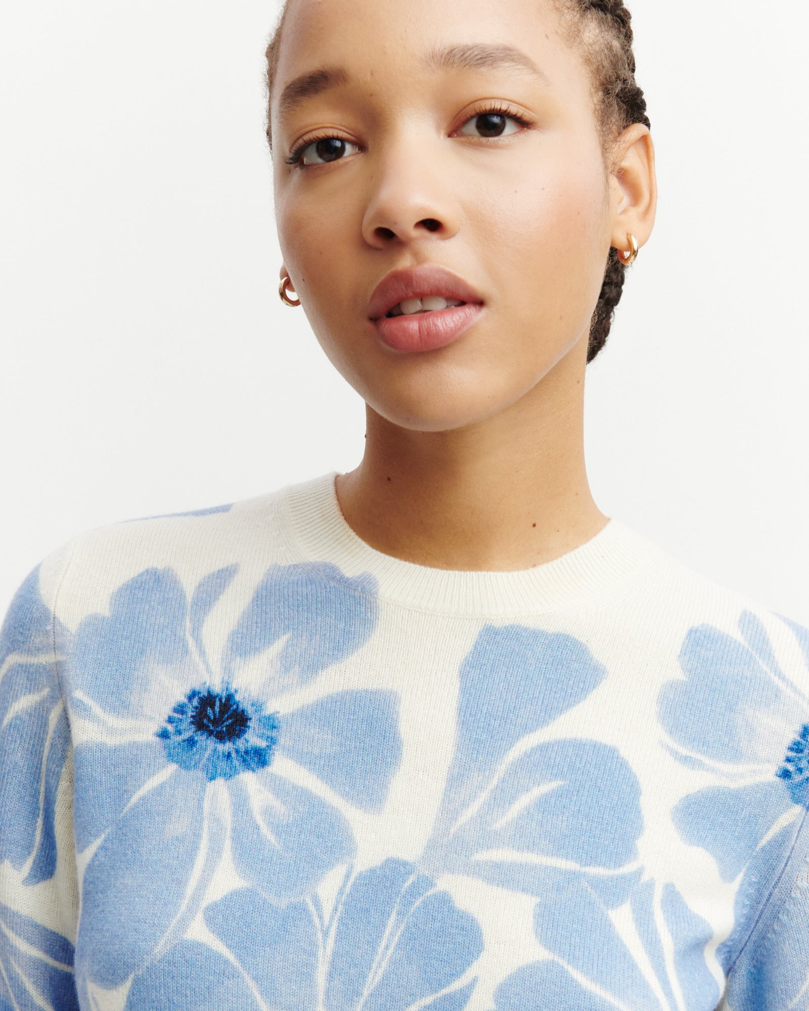 Pull col rond imprimé-NATUREL-100% cachemire