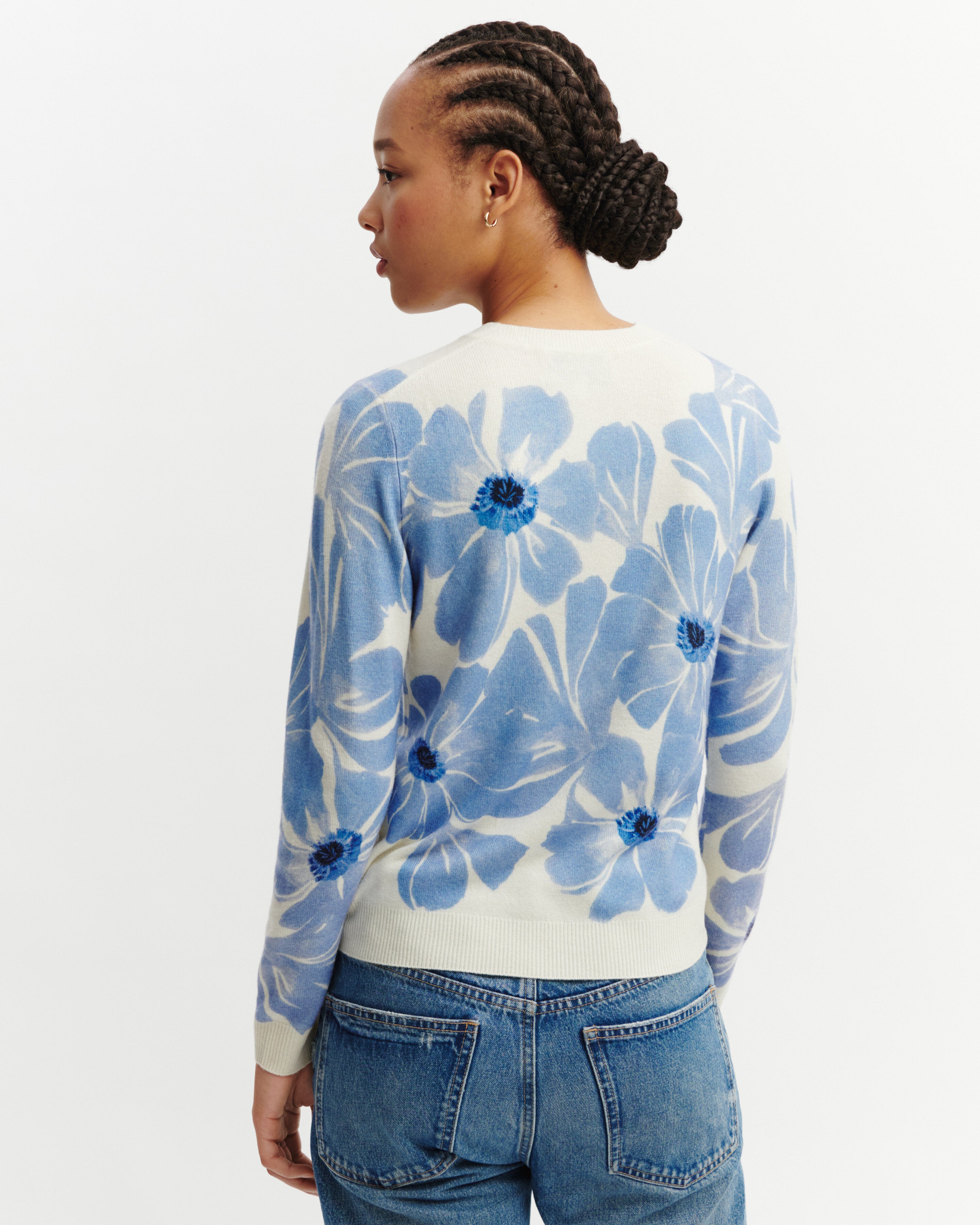 Pull col rond imprimé-NATUREL-100% cachemire