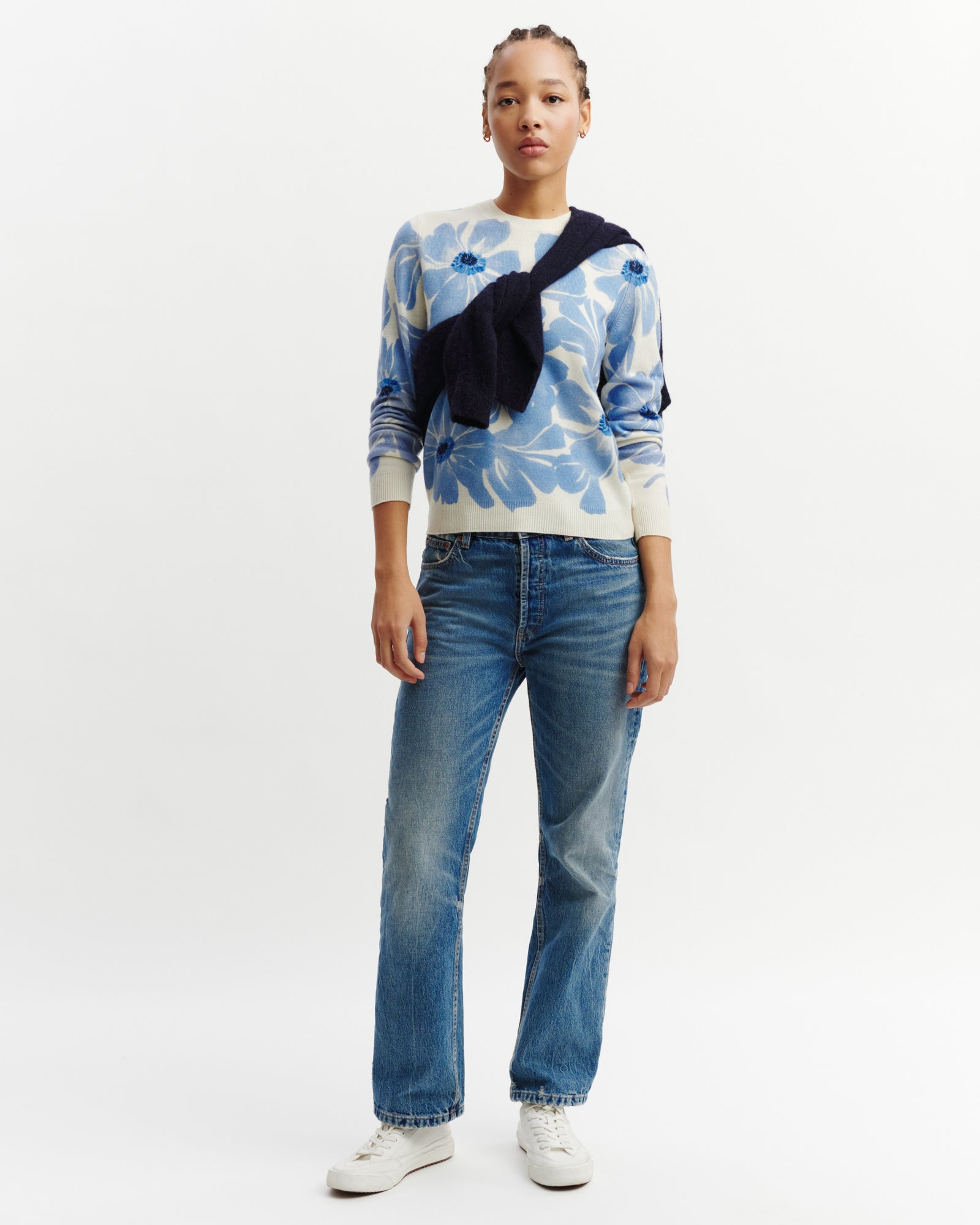 Pull col rond imprimé-NATUREL-100% cachemire