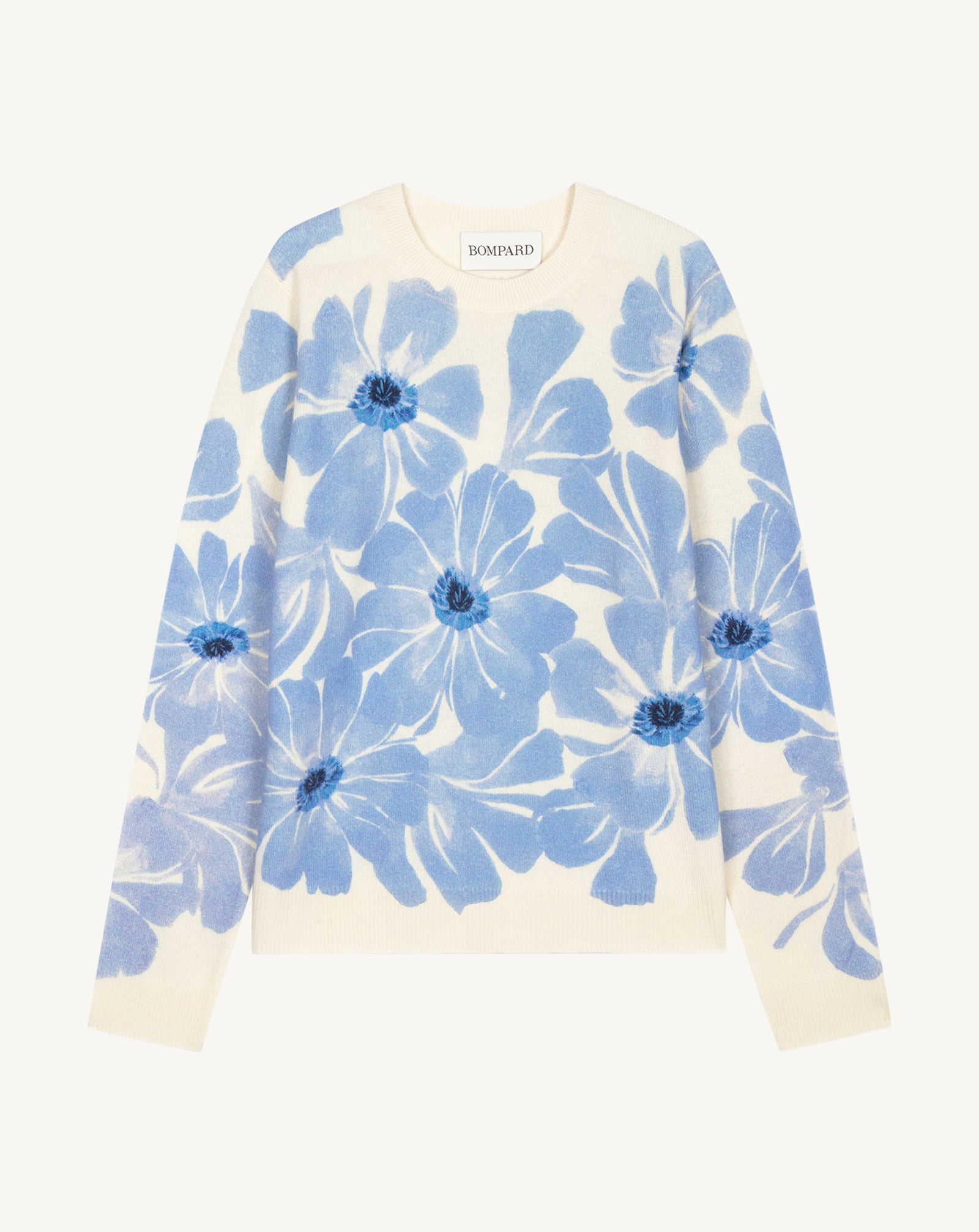 Pull col rond imprimé-NATUREL-100% cachemire