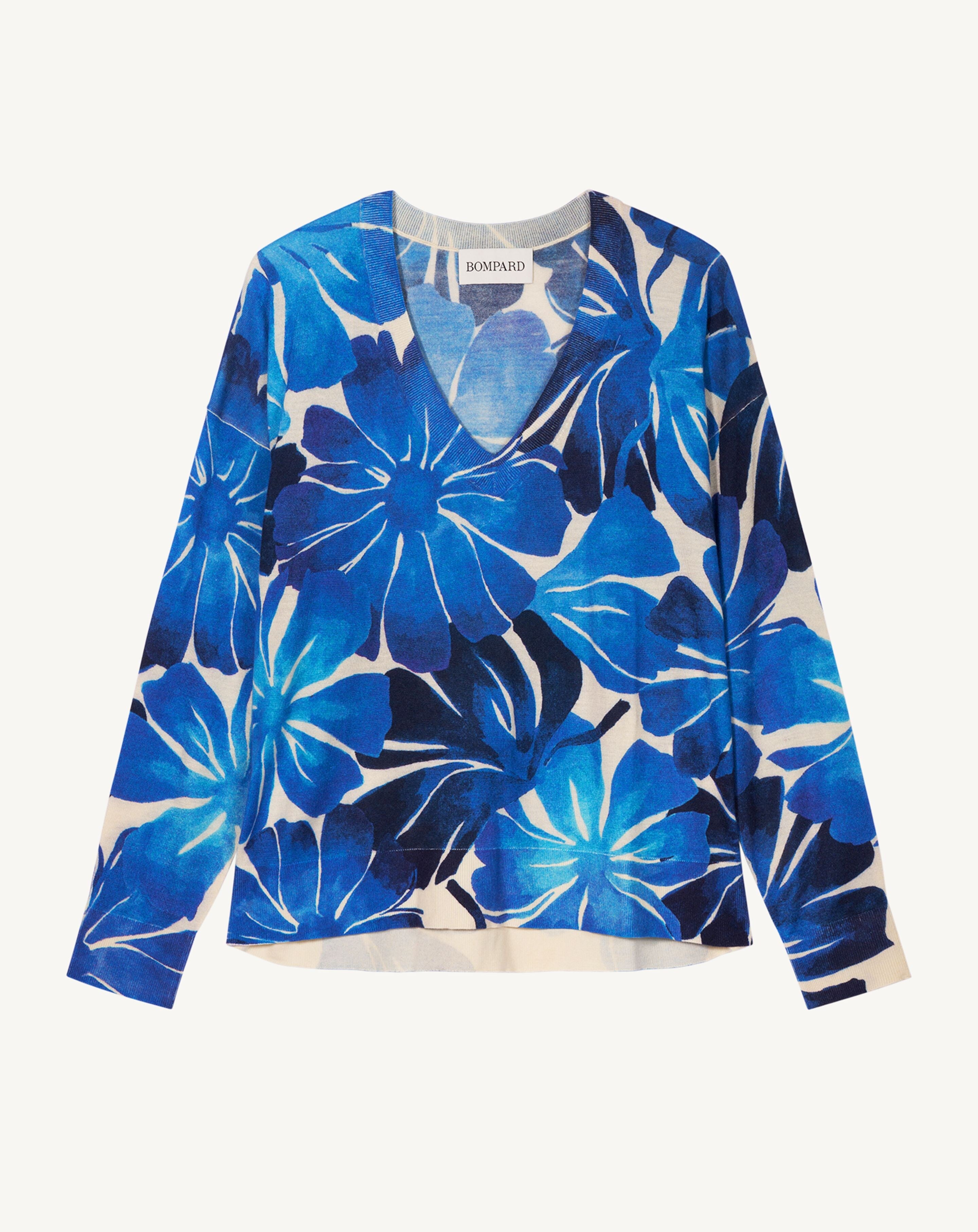 Pull col V imprimé-ATLANTIQUE-70% cachemire 30% soie