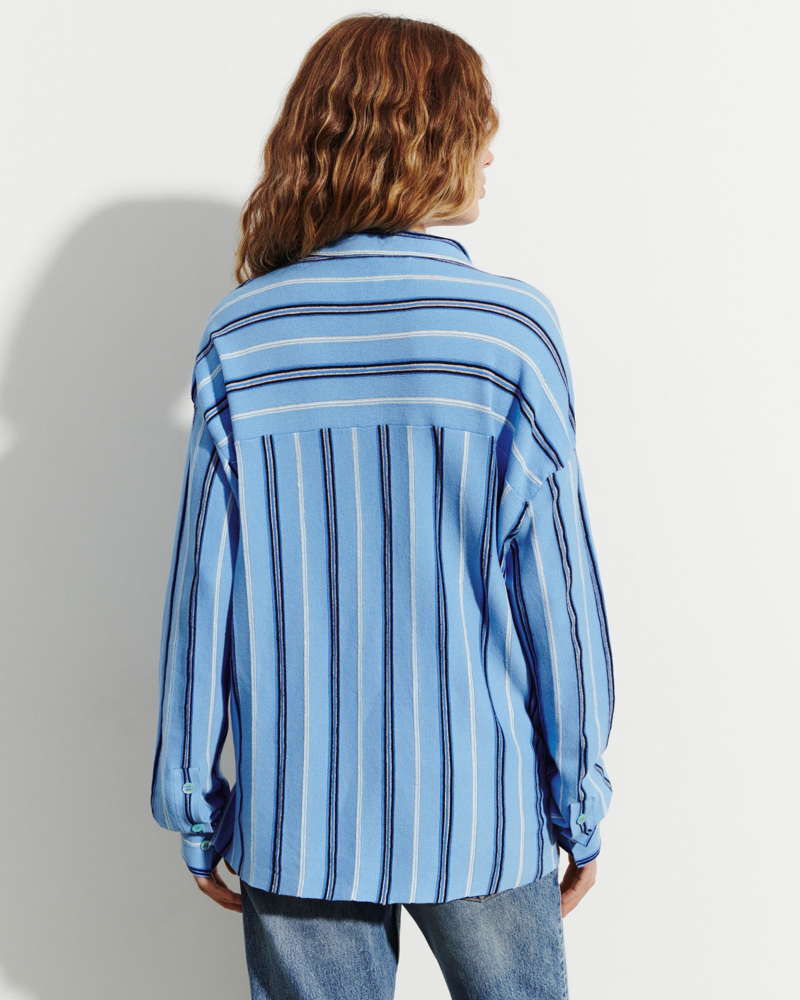 Chemise à rayures-BLEU ALTHEA-86% coton 9% soie 5% lin