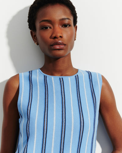 Top sans manches à rayure-BLEU ALTHEA-86% coton 9% soie 5% lin