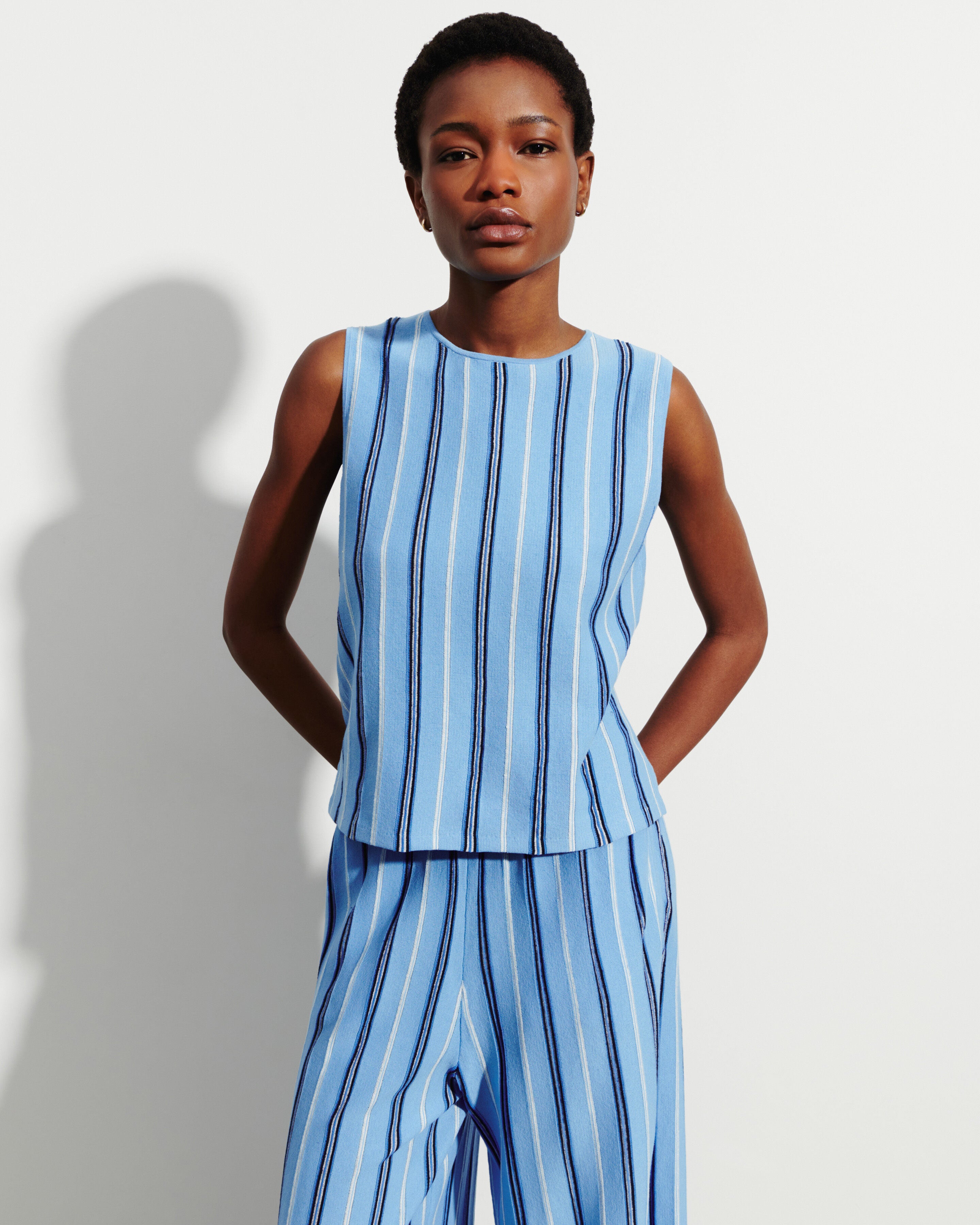 Top sans manches à rayure-BLEU ALTHEA-86% coton 9% soie 5% lin