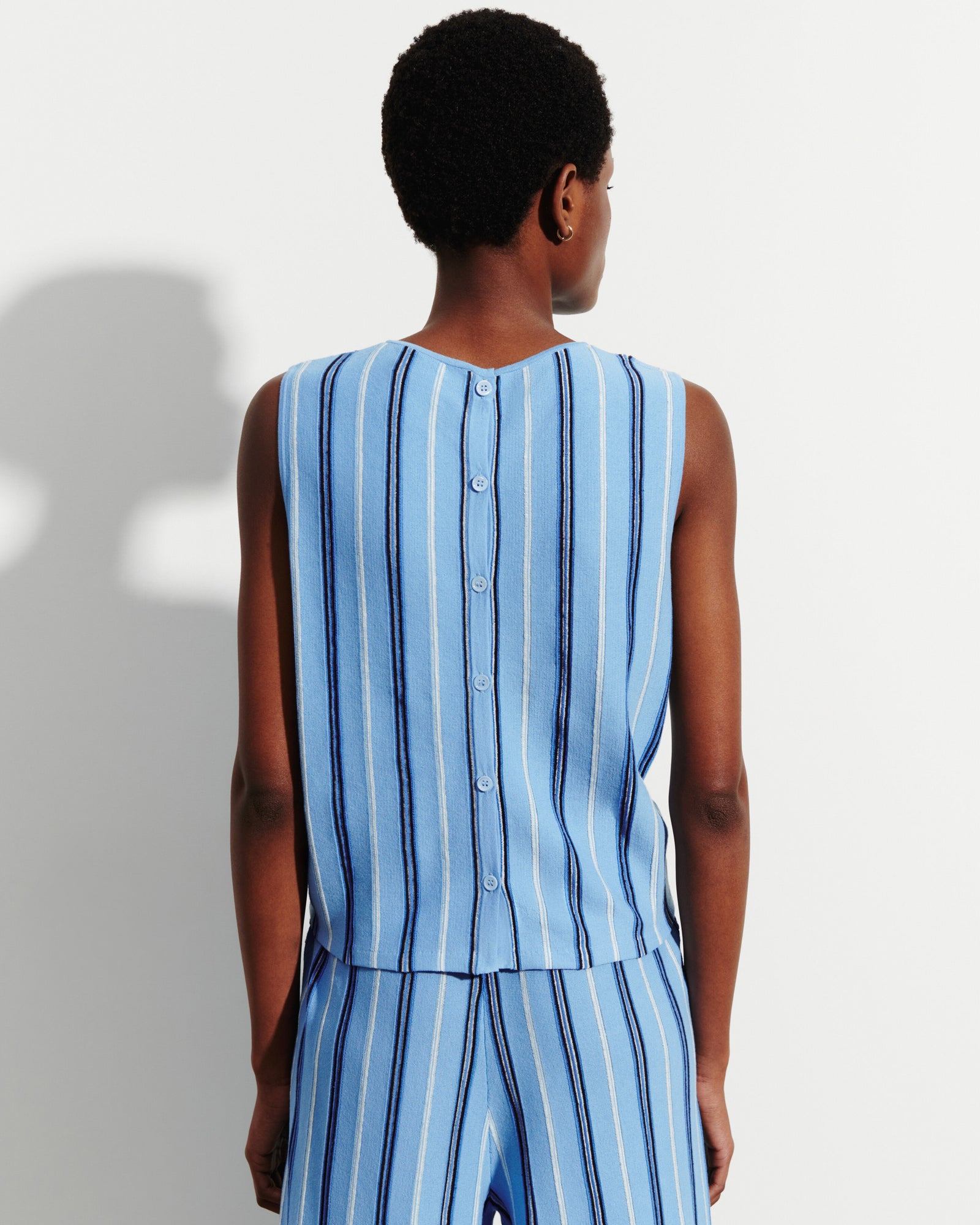 Top sans manches à rayure-BLEU ALTHEA-86% coton 9% soie 5% lin