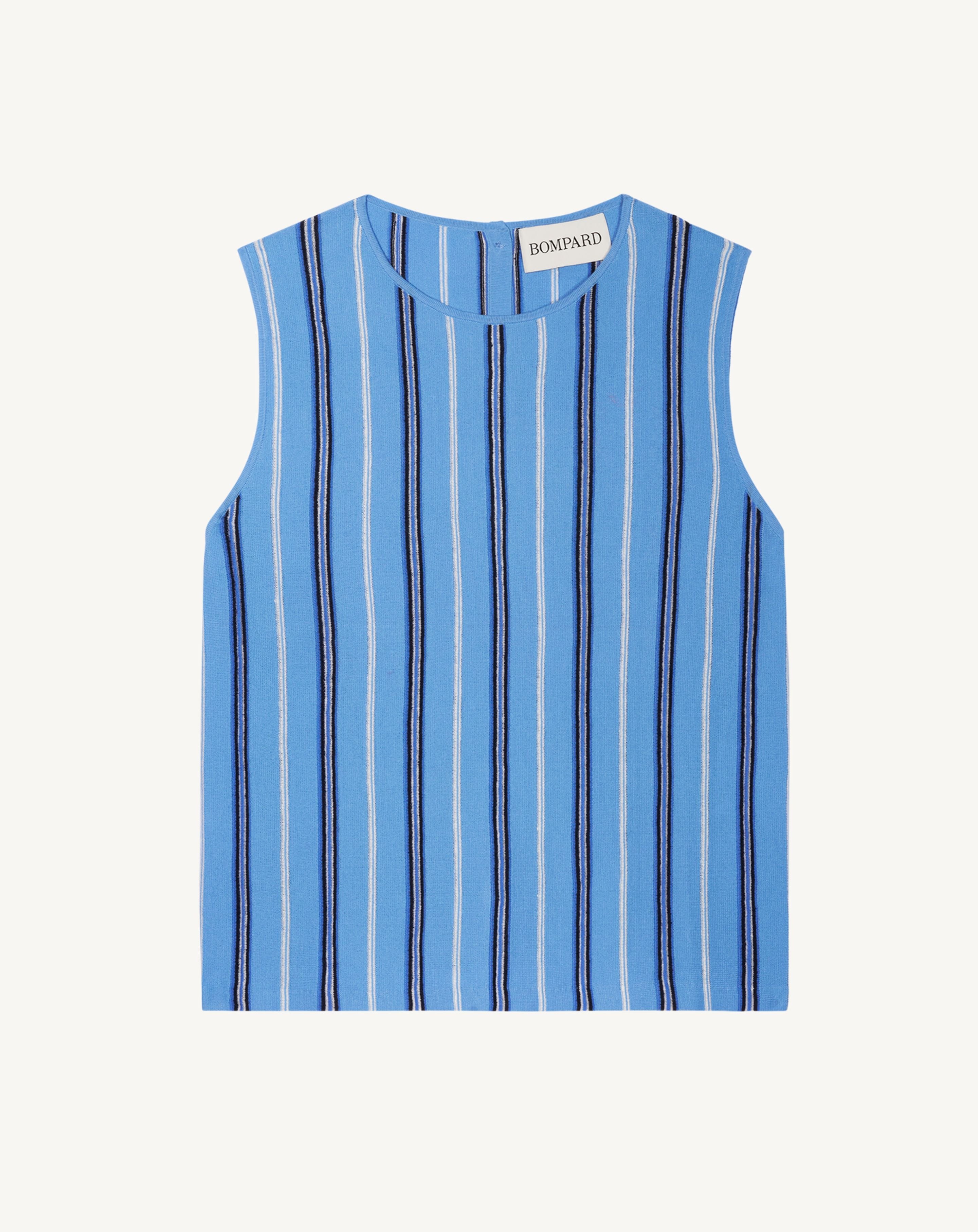 Top sans manches à rayure-BLEU ALTHEA-86% coton 9% soie 5% lin