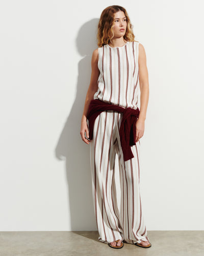 Pantalon à rayures-NATUREL-89% coton 6% lin 5% soie