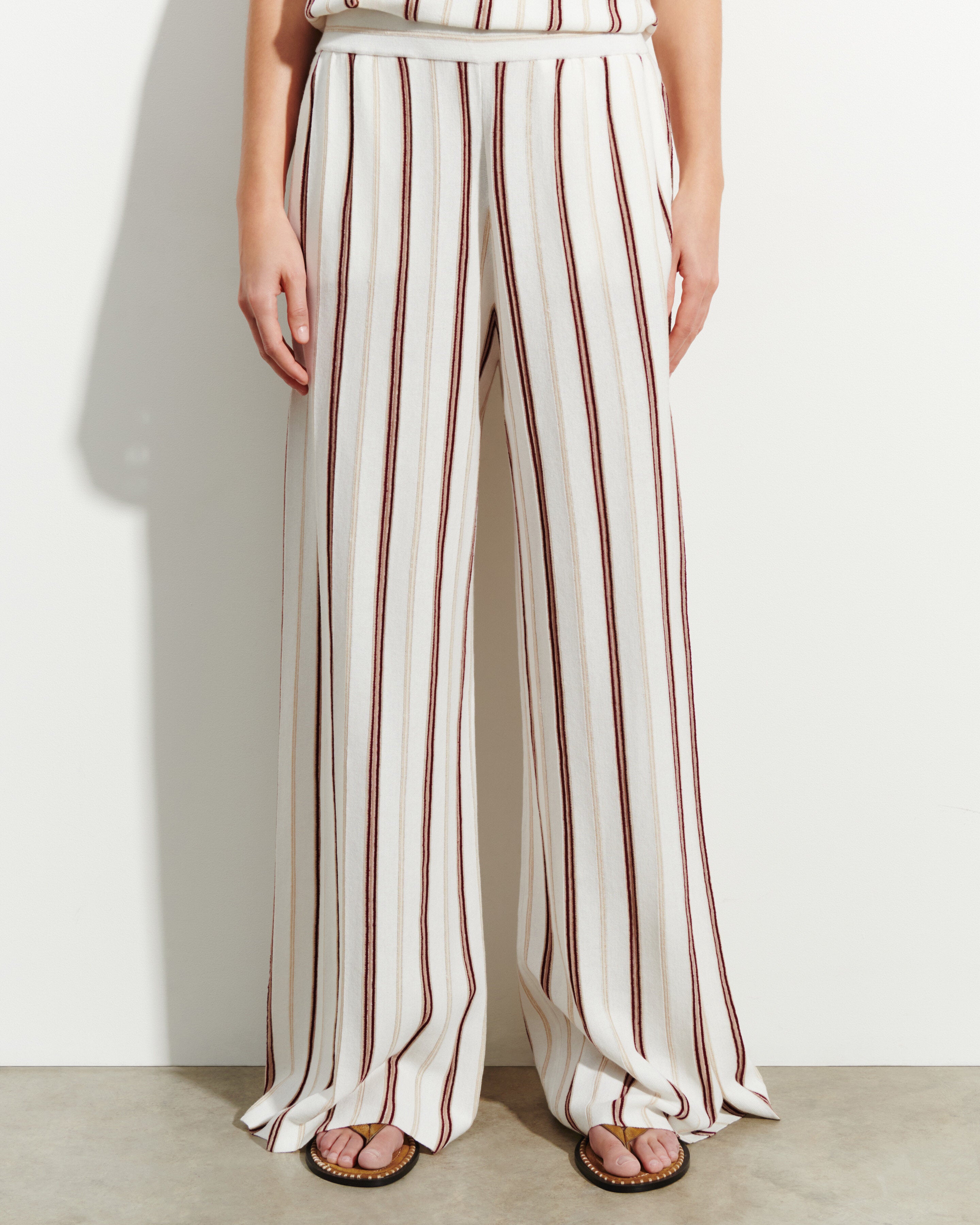 Pantalon à rayures-NATUREL-89% coton 6% lin 5% soie