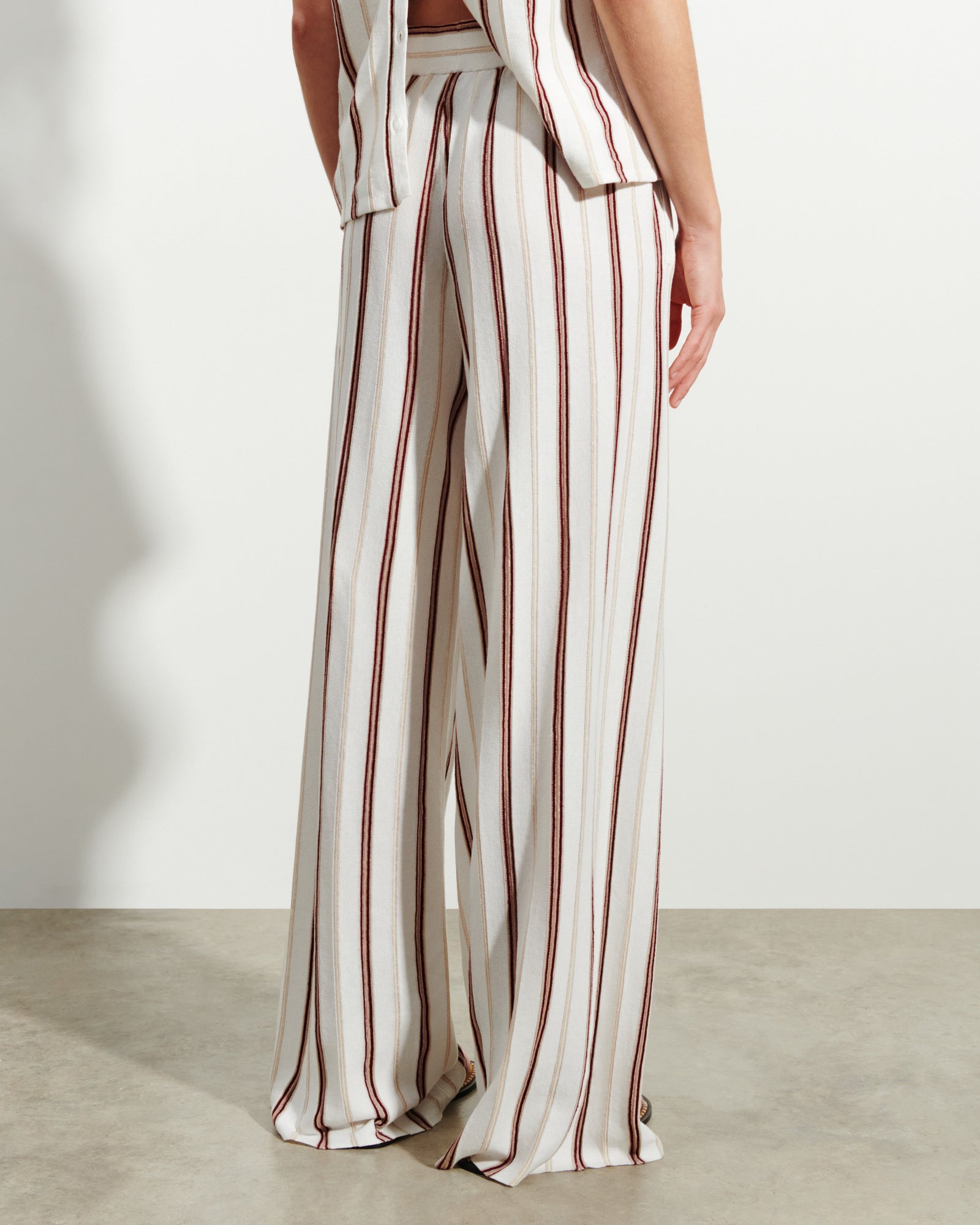 Pantalon à rayures-NATUREL-89% coton 6% lin 5% soie