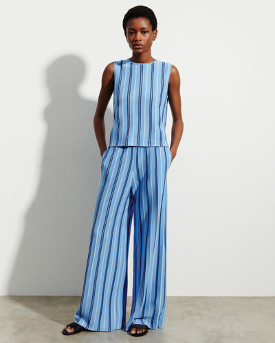 Pantalon à rayures-BLEU ALTHEA-89% coton 6% lin 5% soie