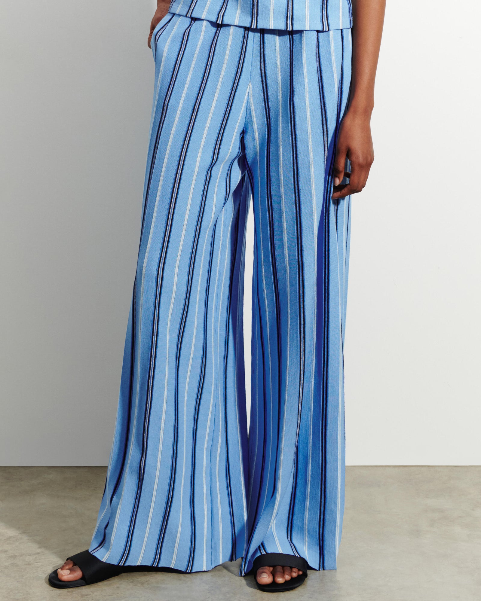 Pantalon à rayures-BLEU ALTHEA-89% coton 6% lin 5% soie