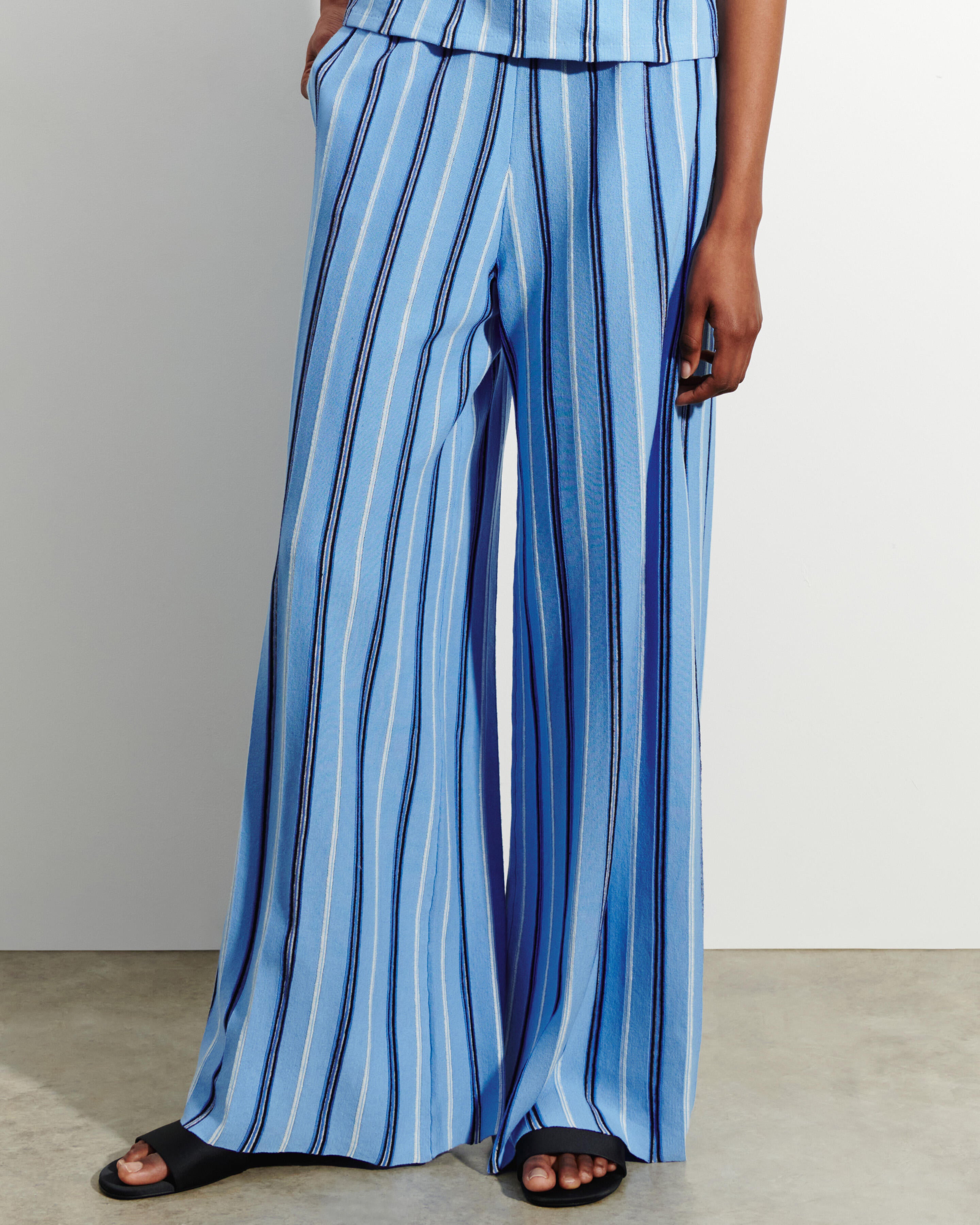 Pantalon à rayures-BLEU ALTHEA-89% coton 6% lin 5% soie