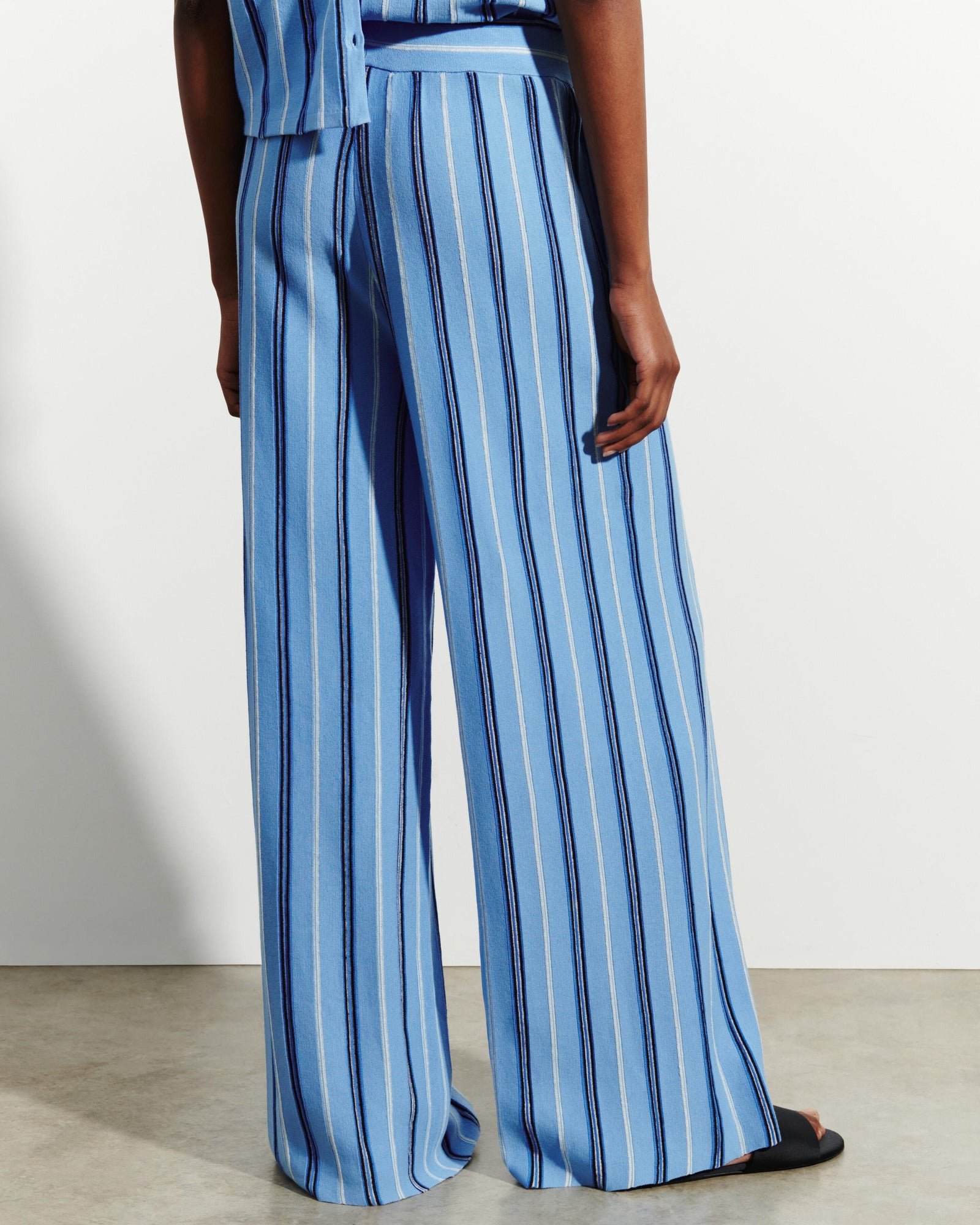 Pantalon à rayures-BLEU ALTHEA-89% coton 6% lin 5% soie