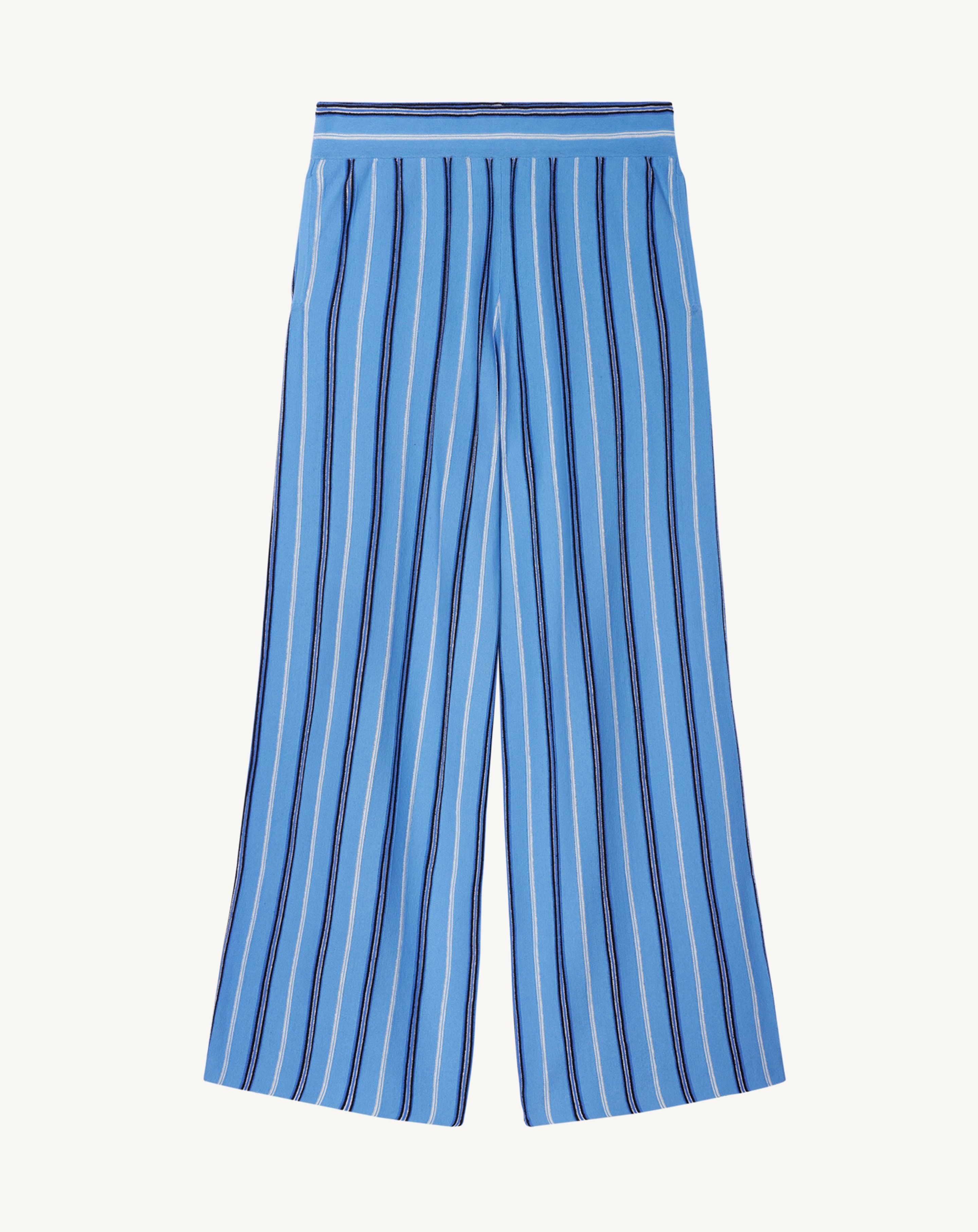 Pantalon à rayures-BLEU ALTHEA-89% coton 6% lin 5% soie