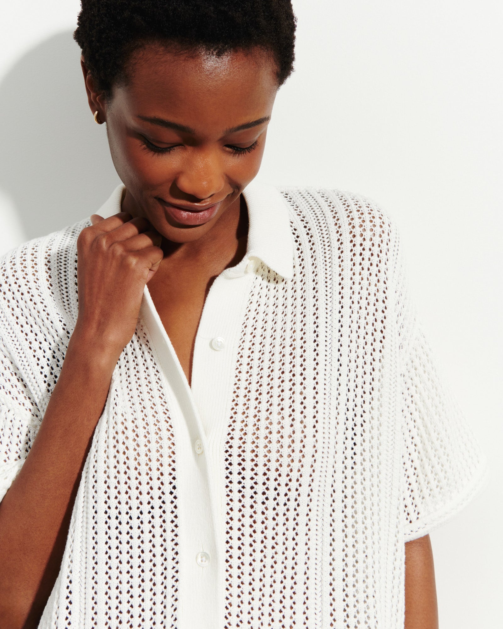 Chemise manches courtes pointelle-NATUREL-100% coton
