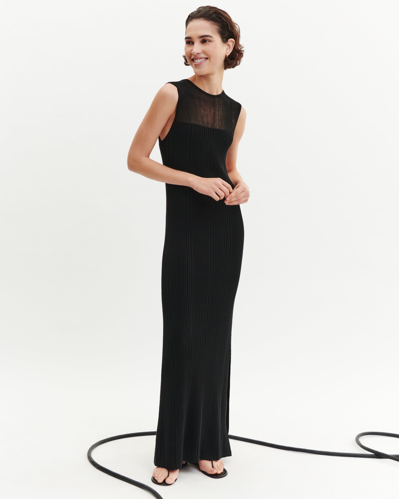 Robe à côtes transparentes-NOIR-50% soie 50% coton