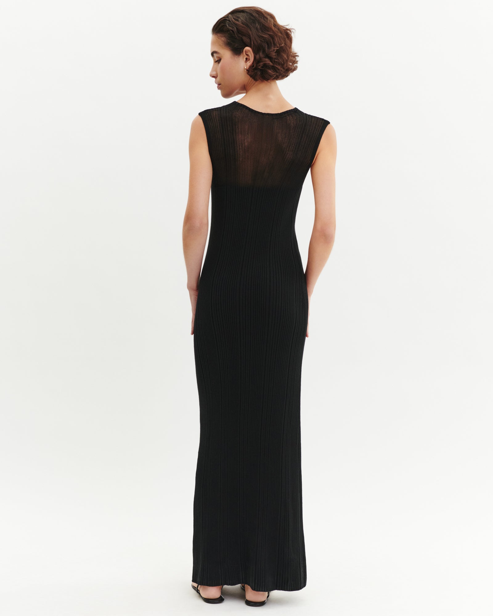 Robe à côtes transparentes-NOIR-50% soie 50% coton