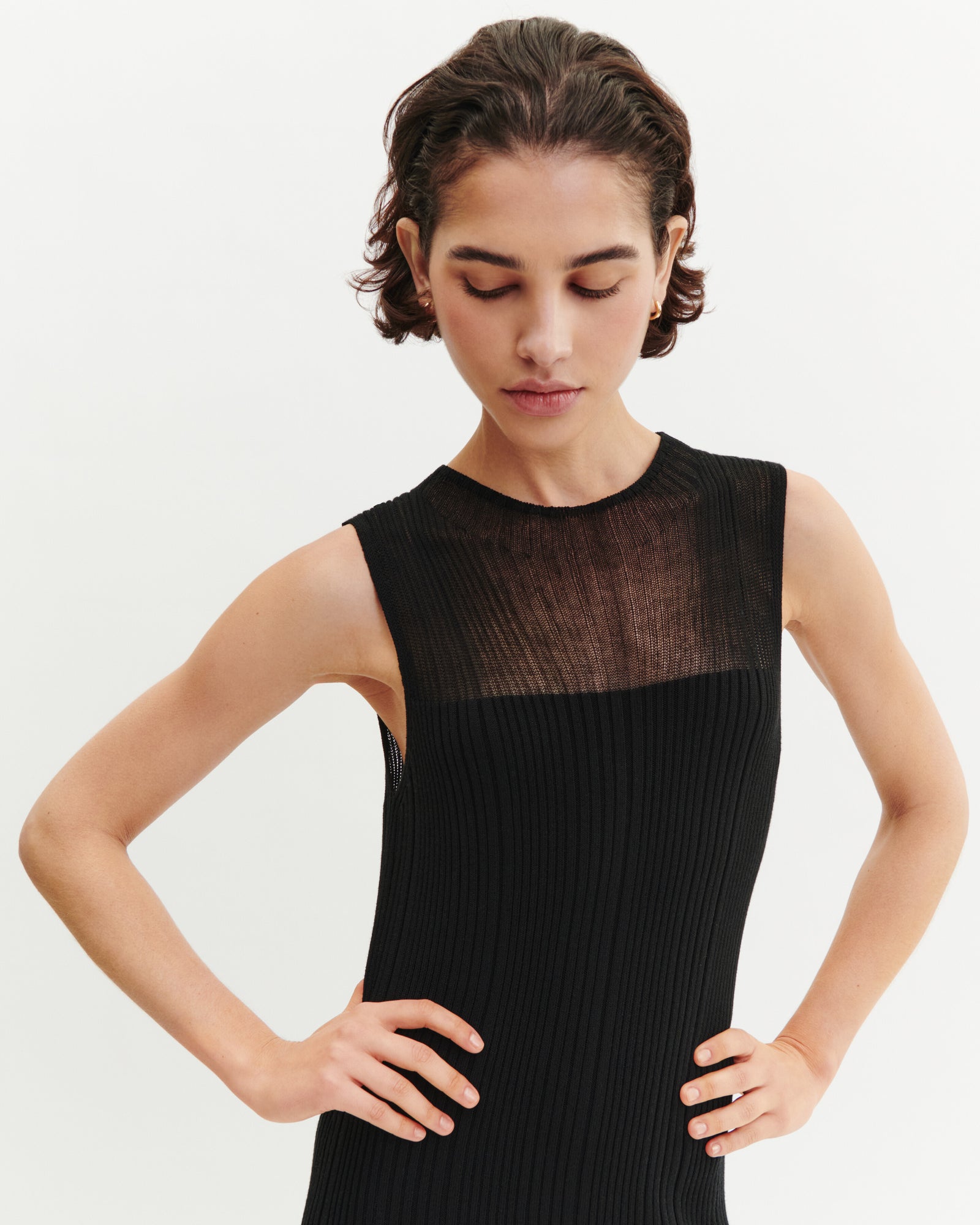 Robe à côtes transparentes-NOIR-50% soie 50% coton