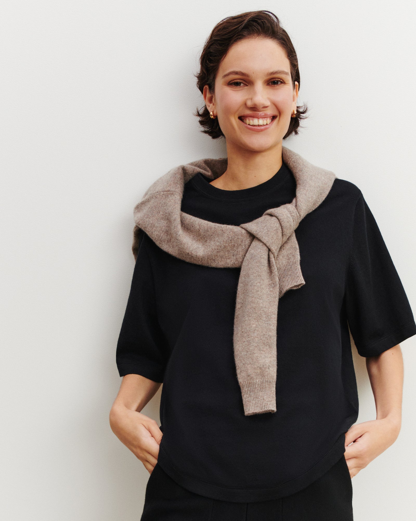 T-shirt ample-NOIR-85% pima coton 15% cachemire