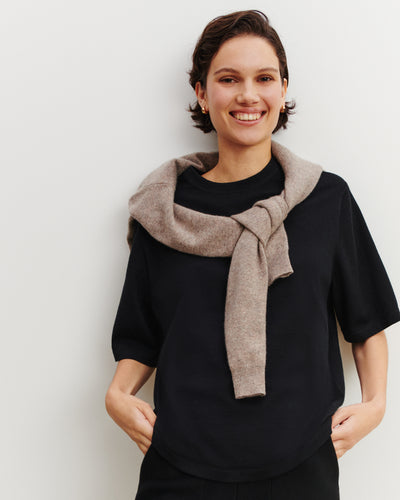 T-shirt ample-NOIR-85% pima coton 15% cachemire