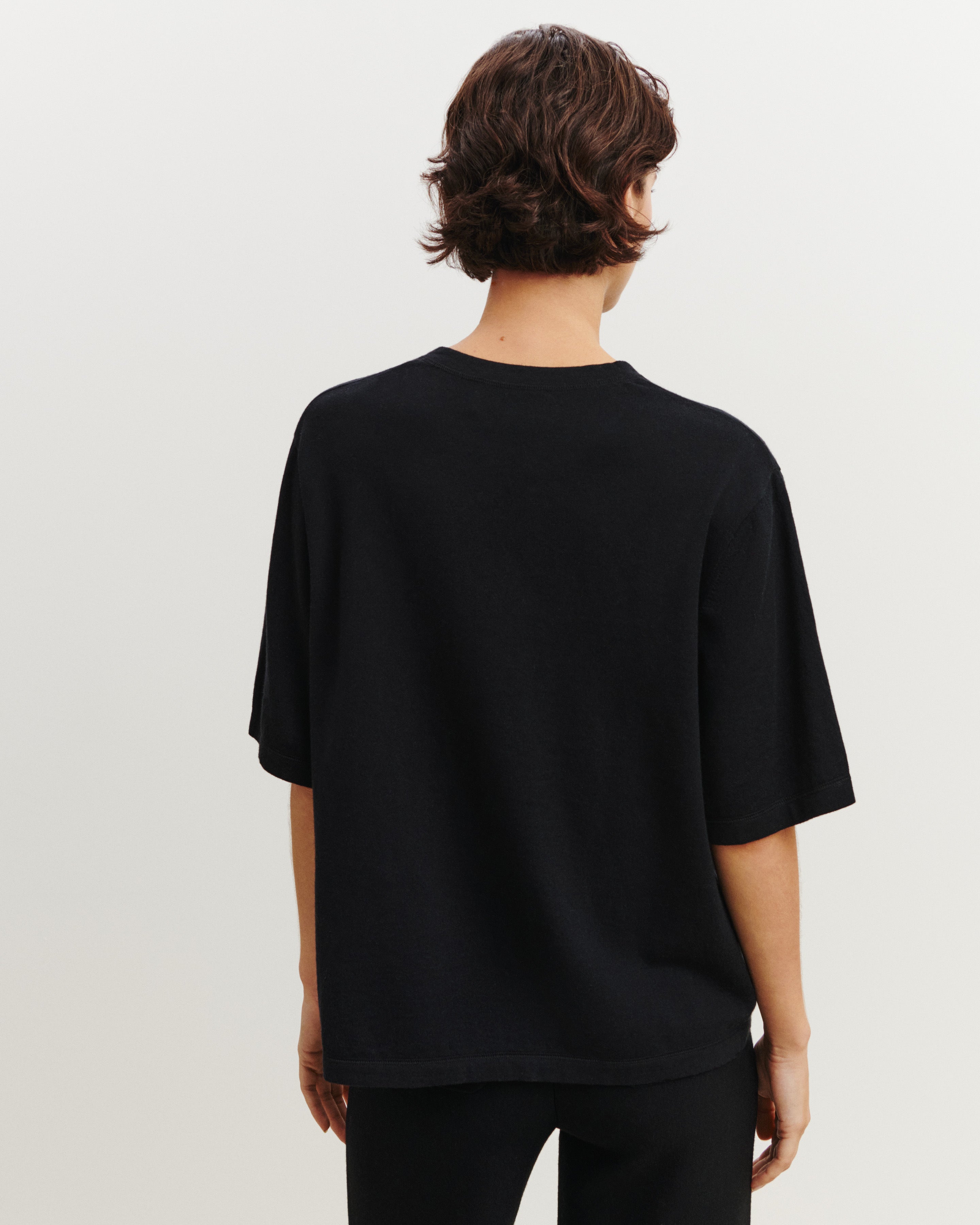 T-shirt ample-NOIR-85% pima coton 15% cachemire
