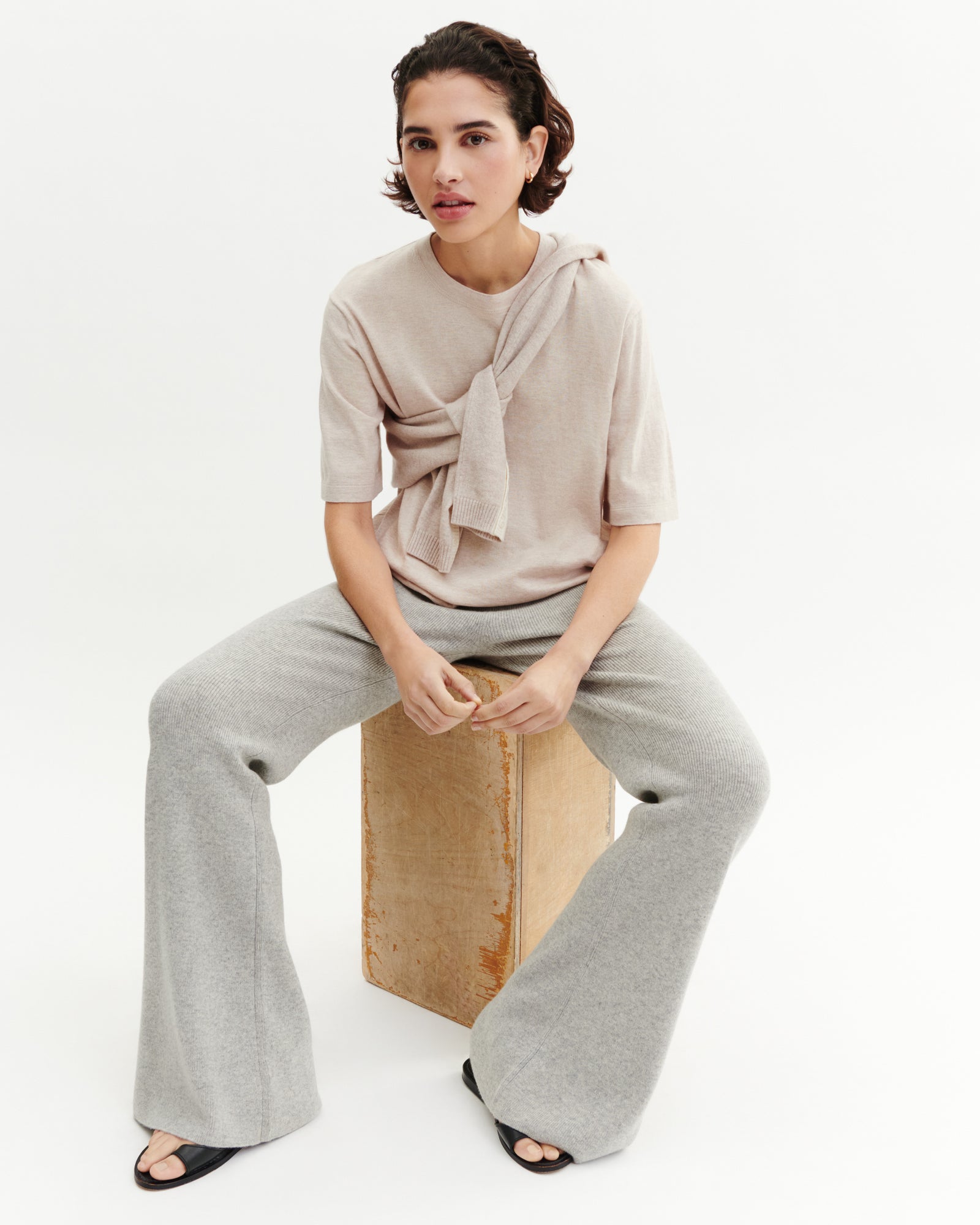 T-shirt ample-TOURTERELLE-85% pima coton 15% cachemire