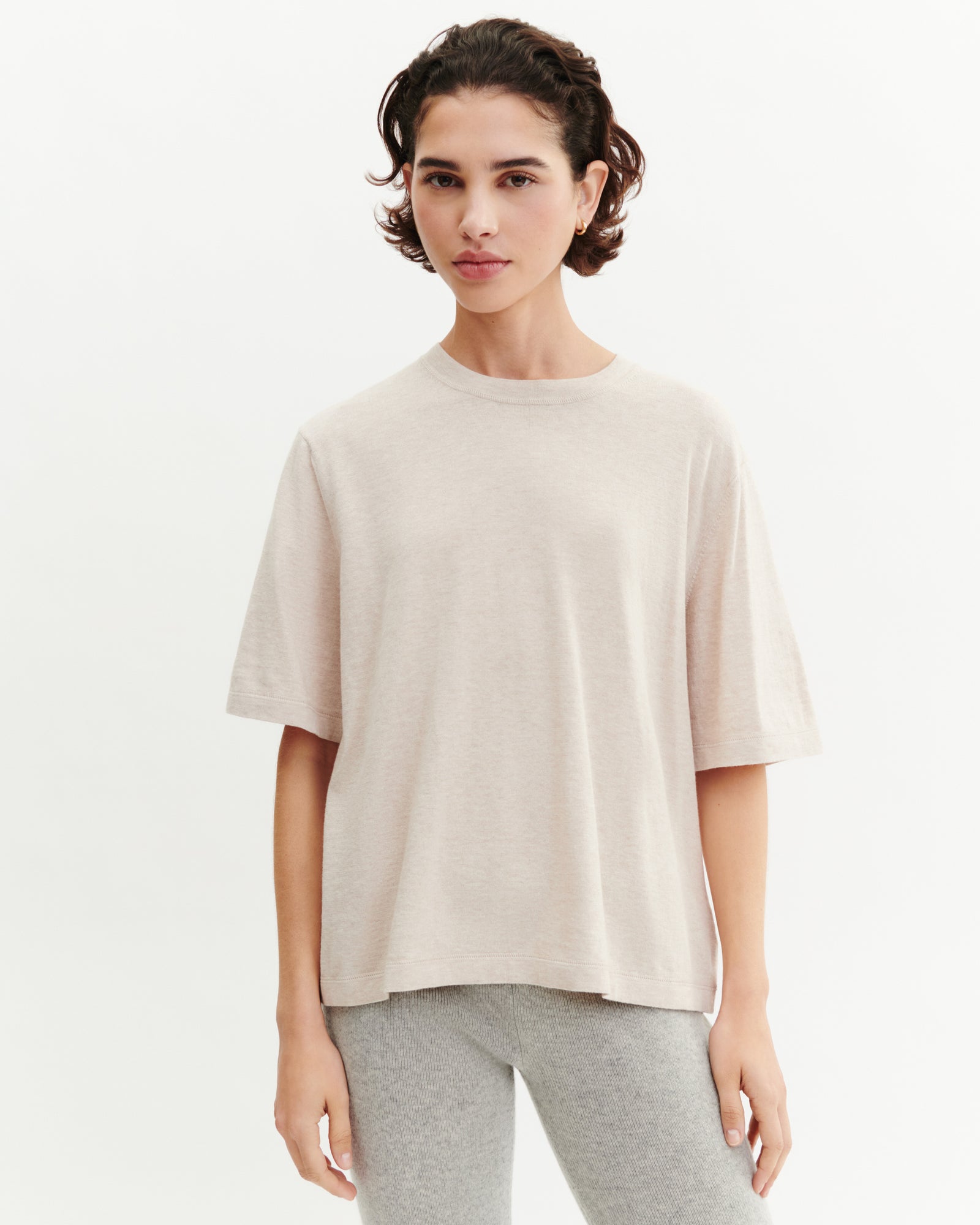 T-shirt ample-TOURTERELLE-85% pima coton 15% cachemire