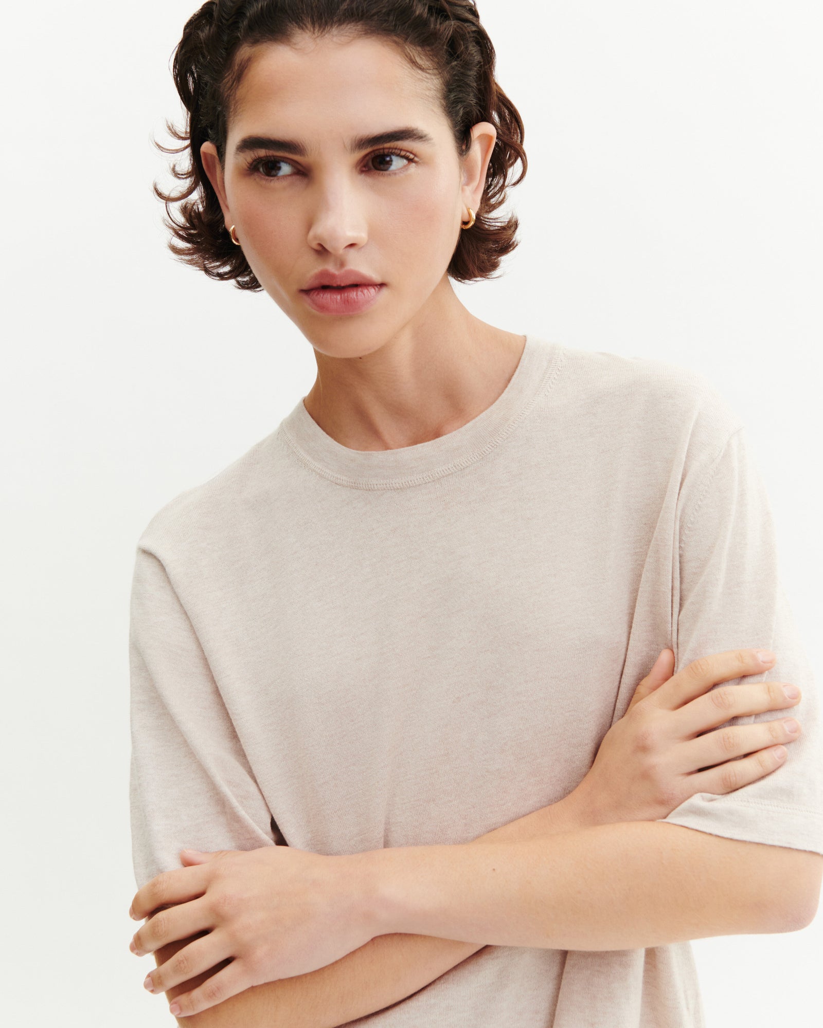 T-shirt ample-TOURTERELLE-85% pima coton 15% cachemire